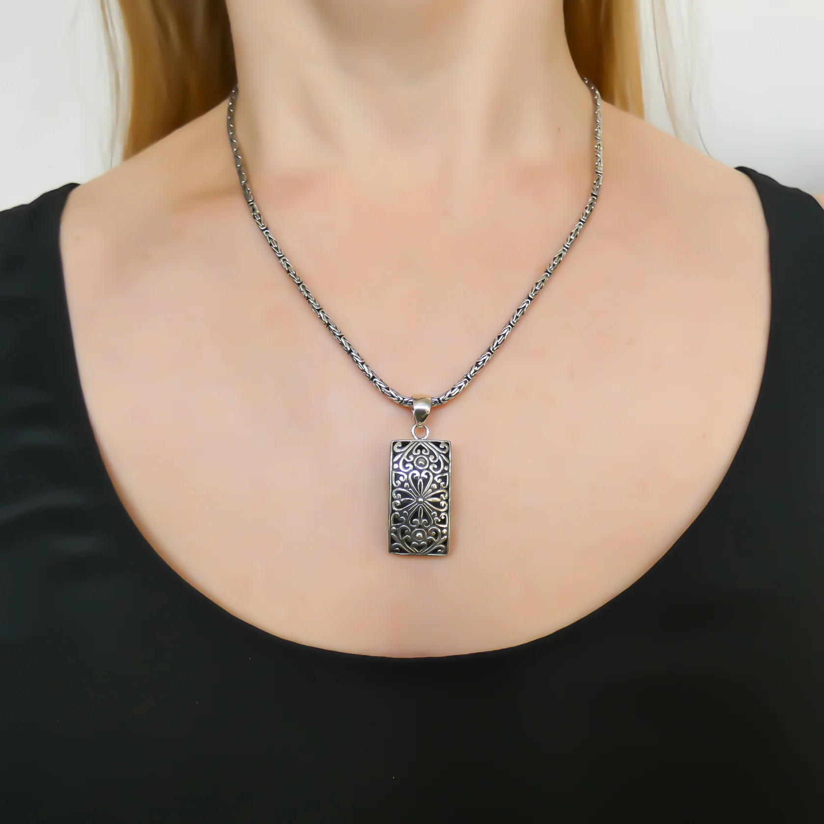 Bali Rectangle Pendant - Sterling Silver