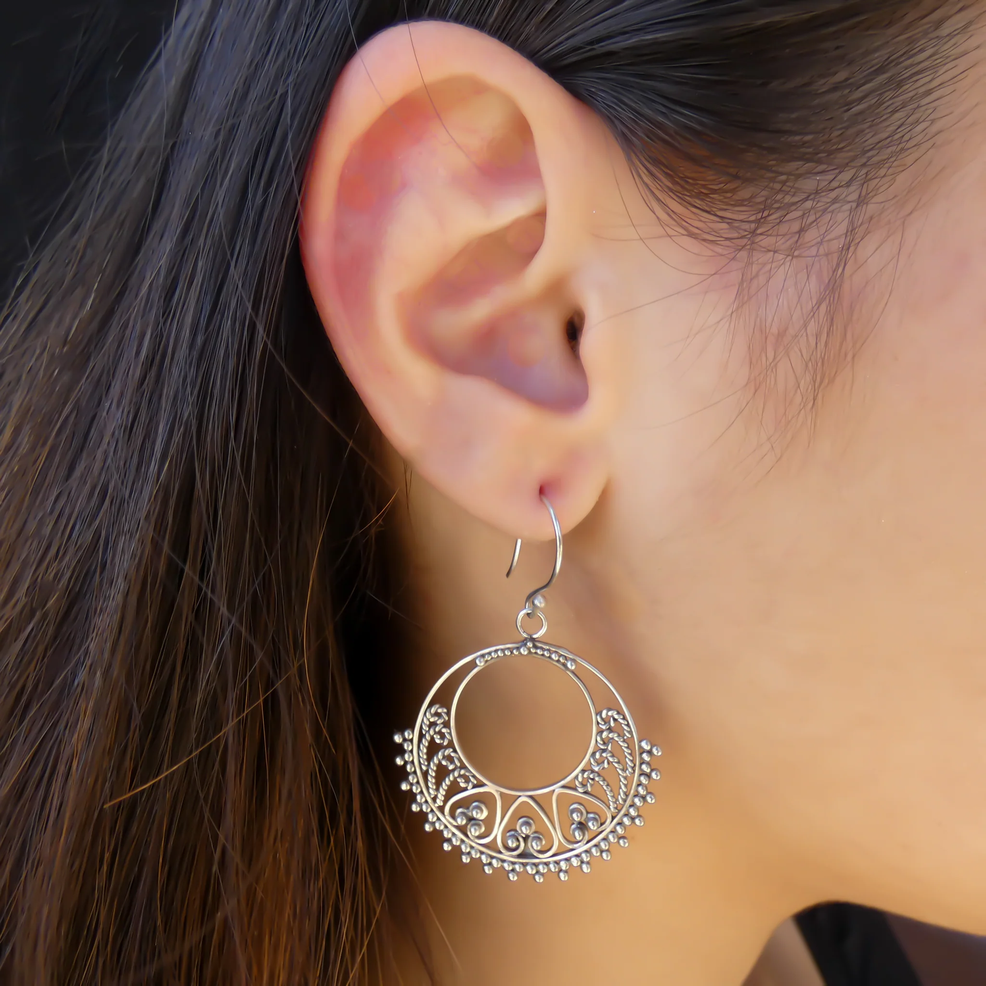 Hand Filigree and Granulation Earrings - Sterling Silver