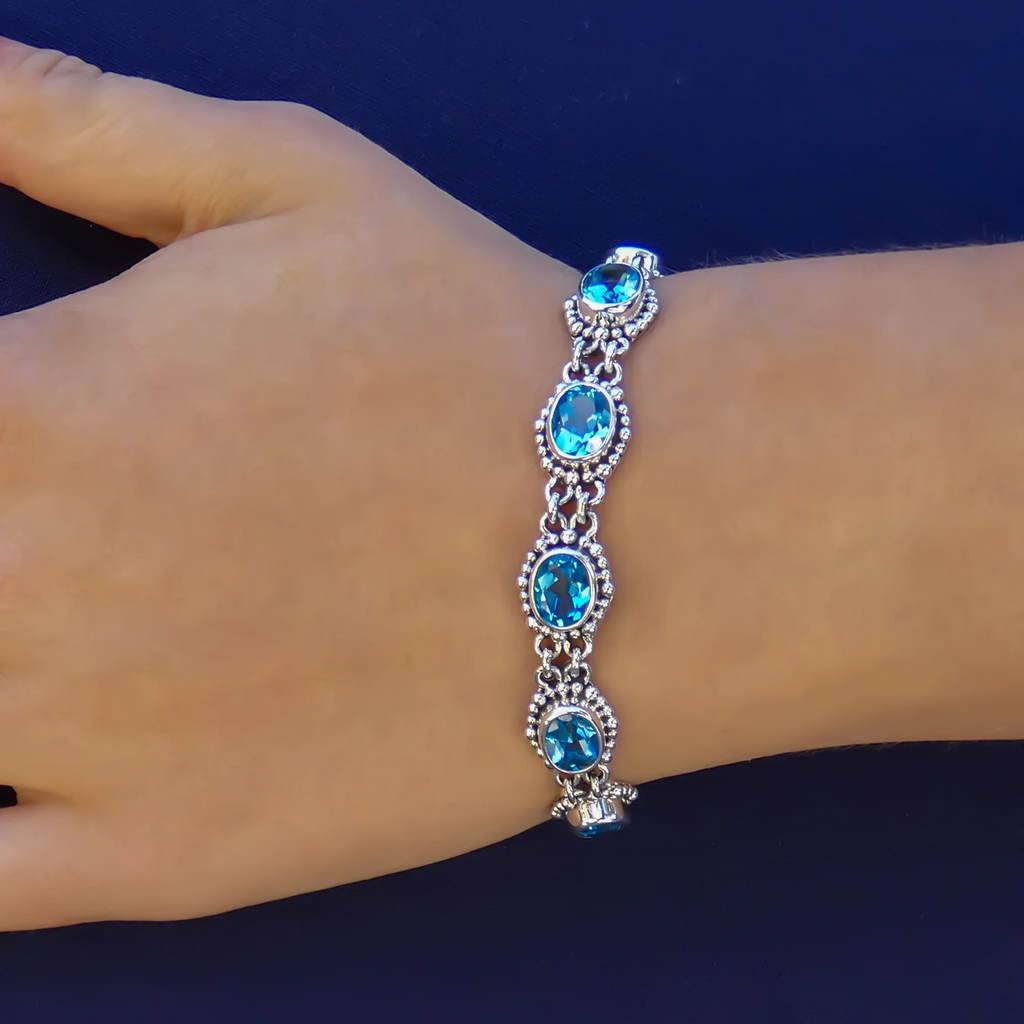 Swiss Blue Topaz Link Bracelet - Sterling Silver