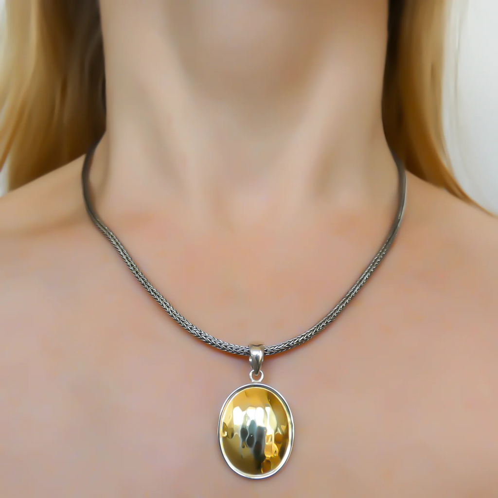 Hammered Oval Pendant - Sterling Silver or Two-Tone