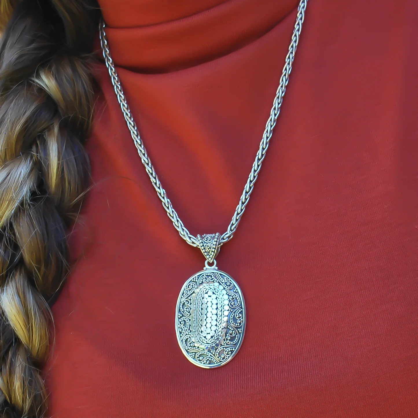 Bali Oval Filigree Pendant - Sterling Silver