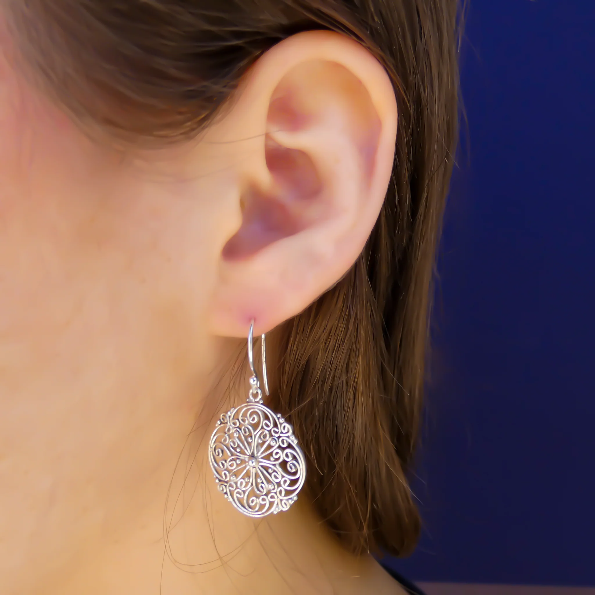 Hand Filigreed Large Earrings - Sterling Silver