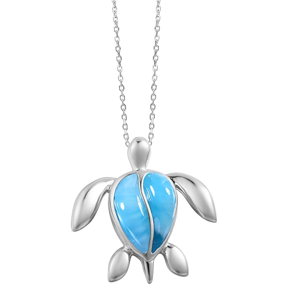 Turtle Necklace with Larimar or Opal - Sterling Silver