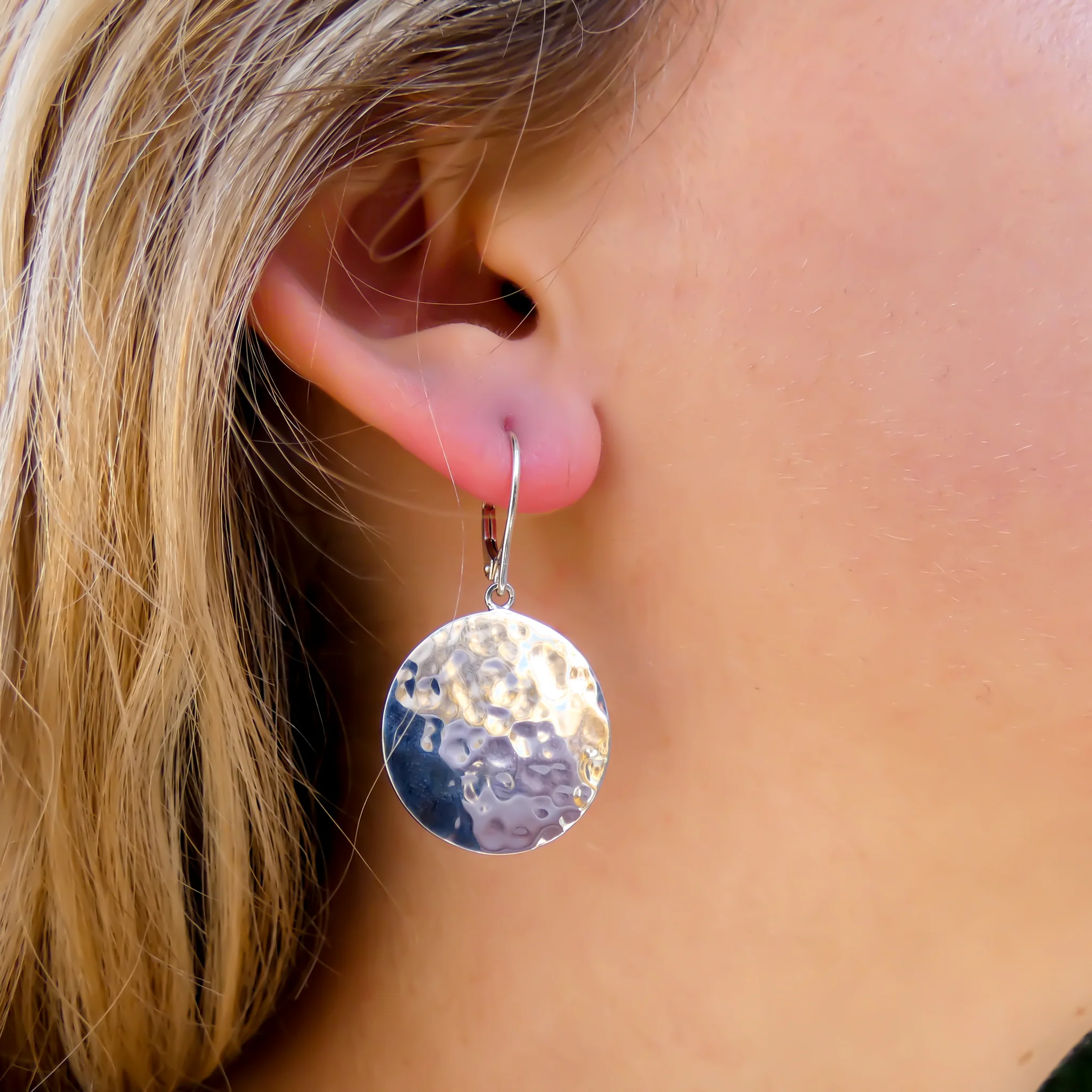 Hammered Round Bali Earrings - Sterling Silver