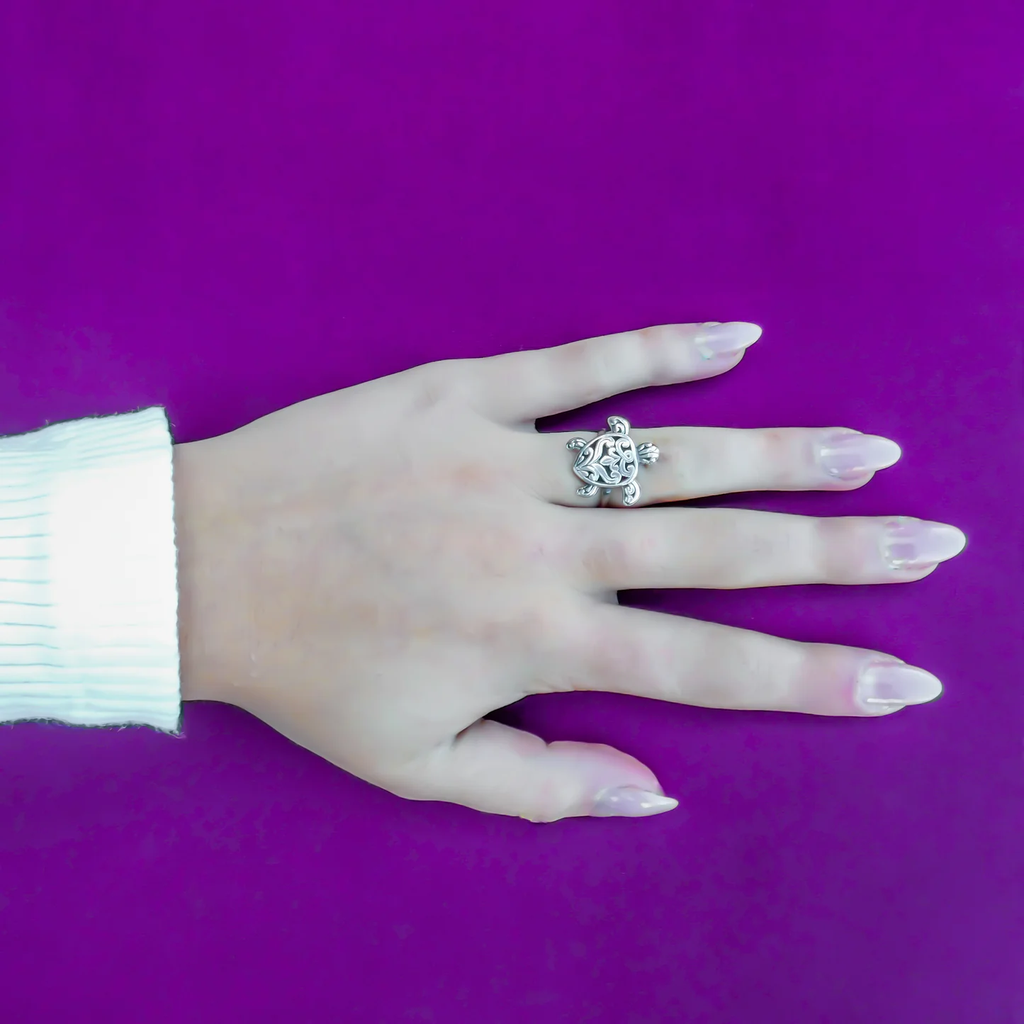 Adjustable Sea Turtle Ring - Sterling Silver