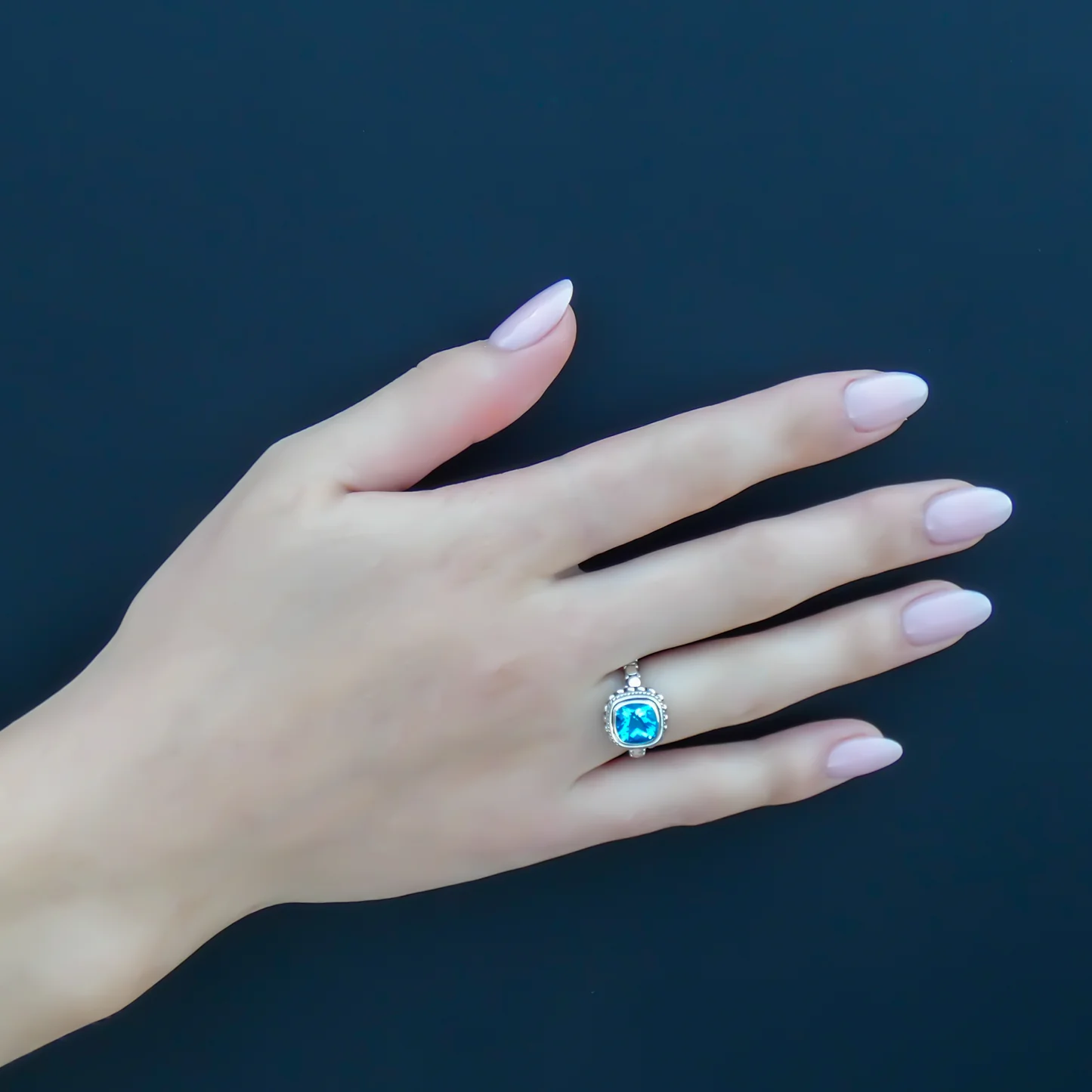 Cushion Cut Swiss Blue Topaz Ring - Sterling Silver