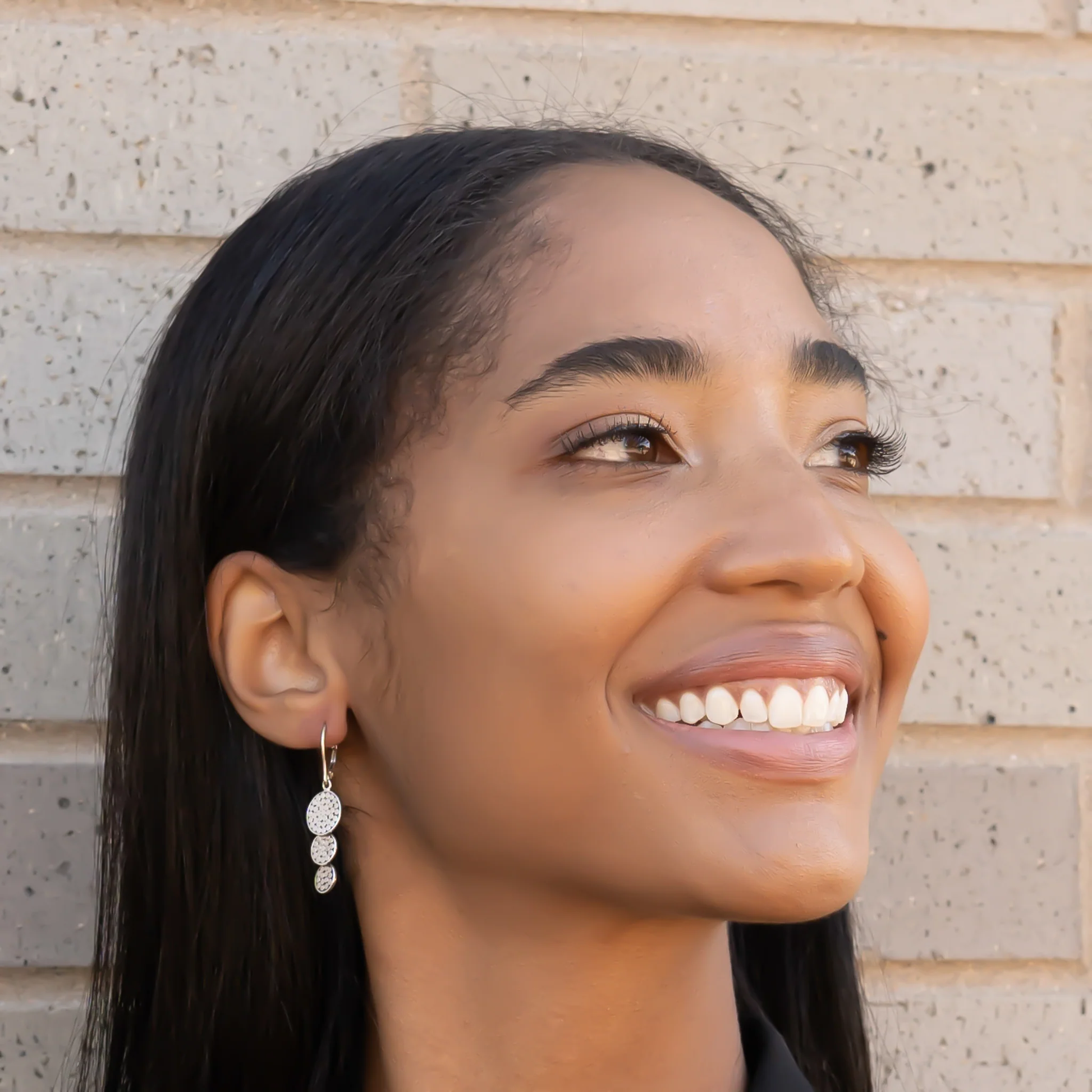 Triple Disc Drop Earrings - Sterling Silver
