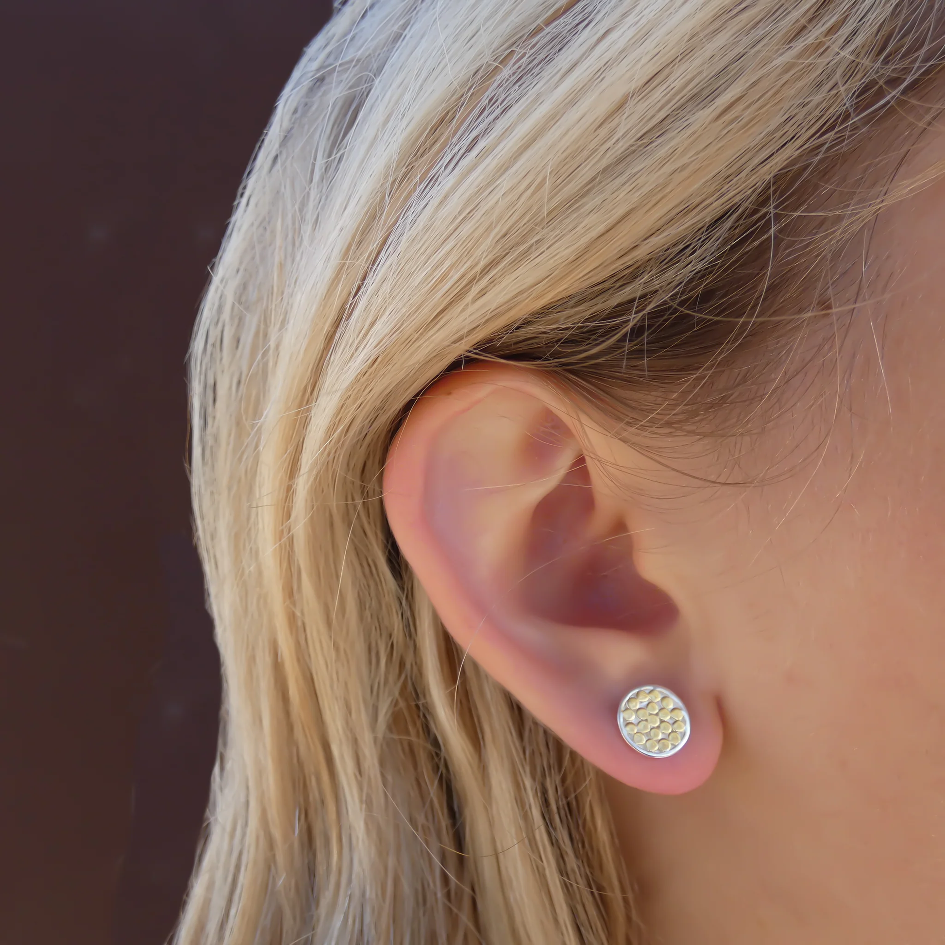 Two-Tone Dotted Disc Studs - Sterling Silver and 18K Gold Vermeil