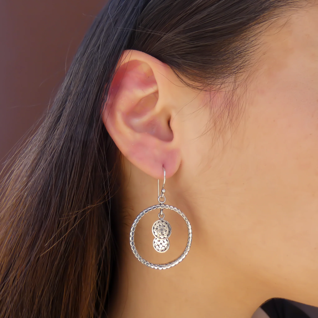 Double Dangle Disc Earrings - Sterling Silver