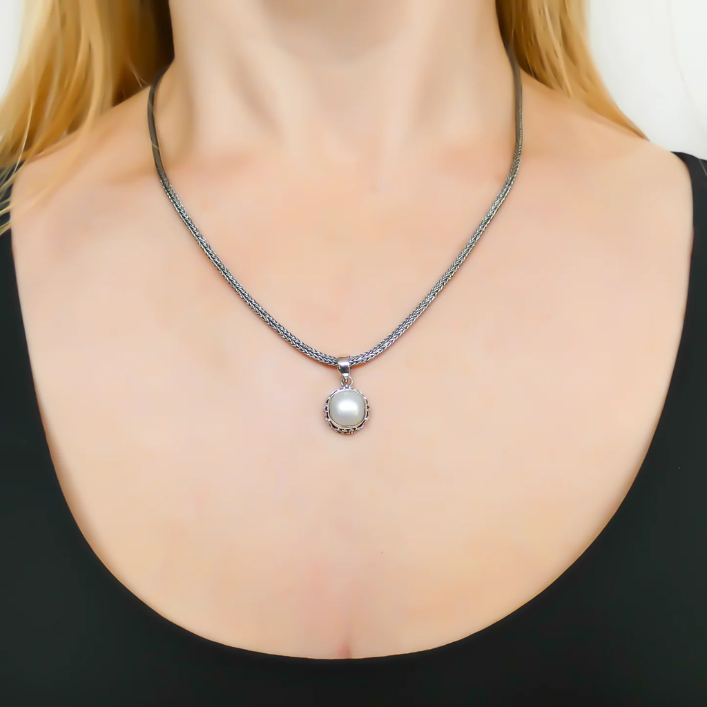 Bali Freshwater Pearl Pendant - Sterling Silver