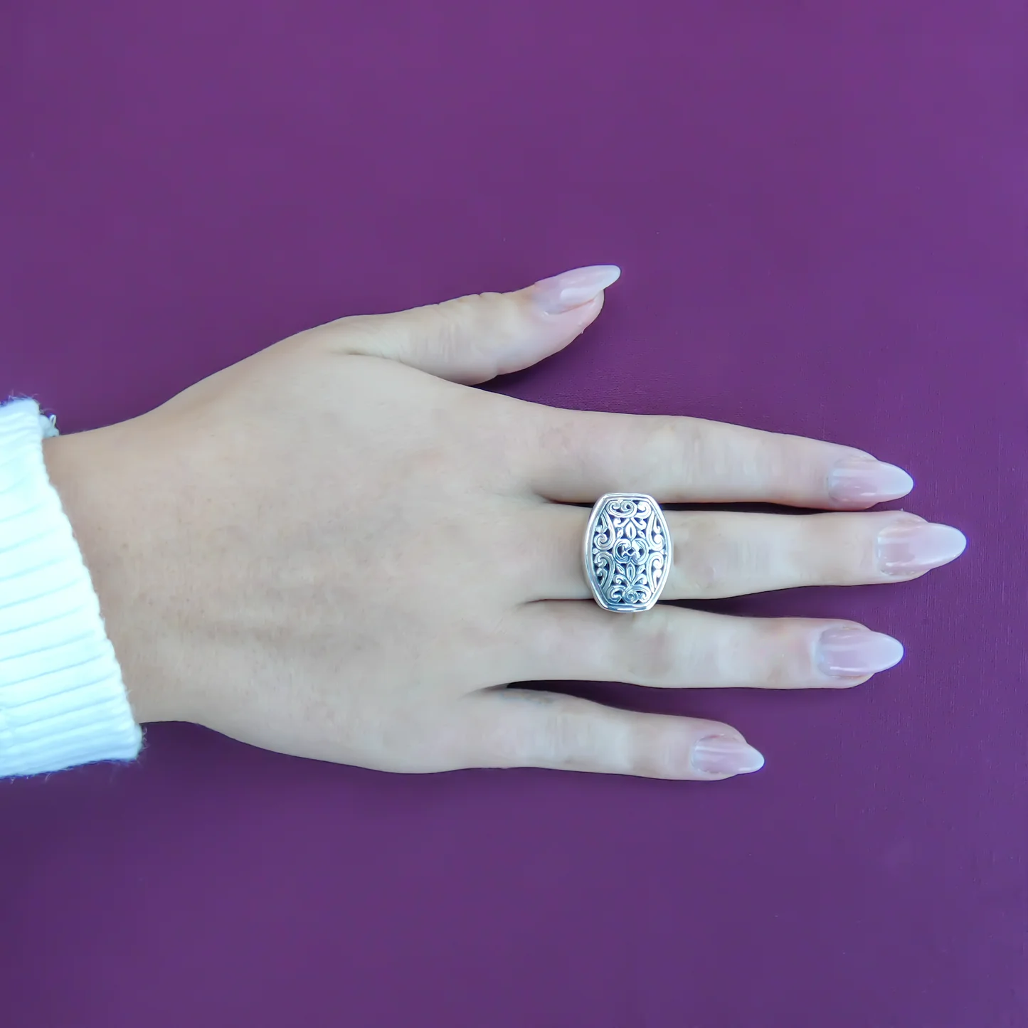Carved Detail Ring - Sterling Silver
