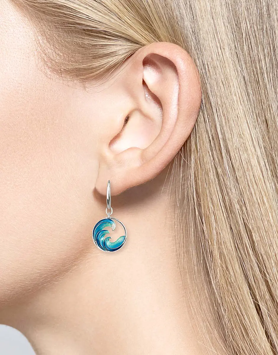 Blue Ocean Waves Wire Earrings - Sterling Silver