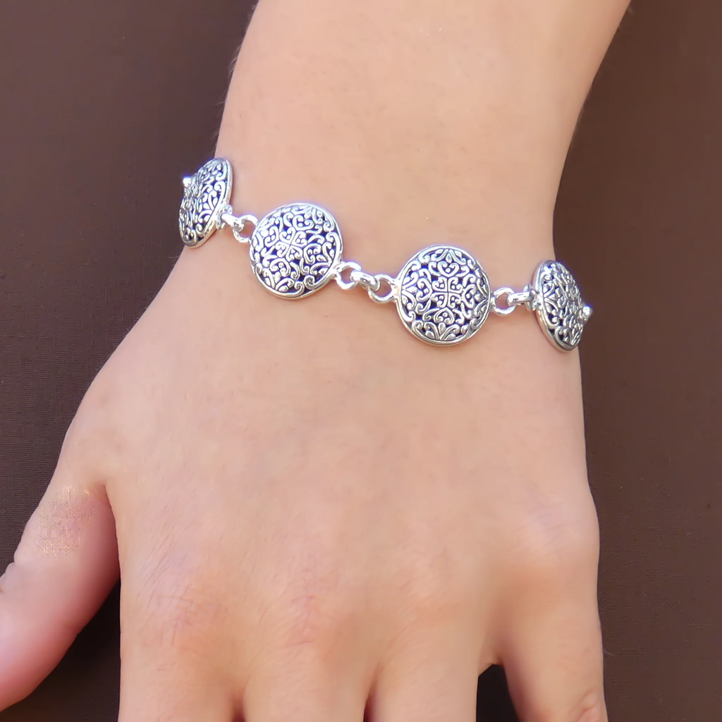 Round Filigree Link Bracelet - Sterling Silver