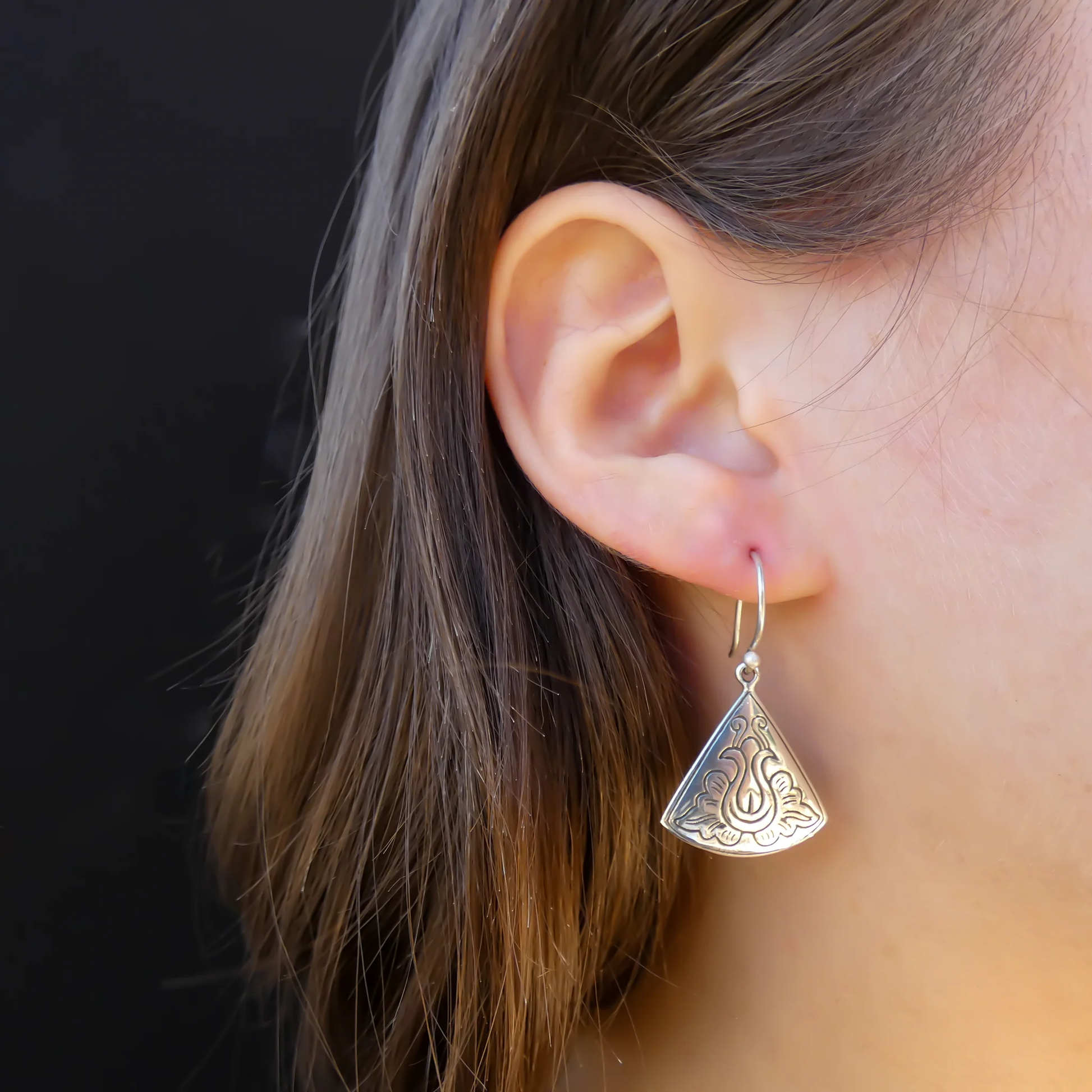 Carved Fan Earrings - Sterling Silver
