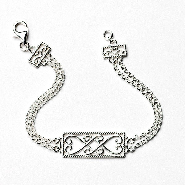 Double Chain Scroll Bracelet - Sterling Silver