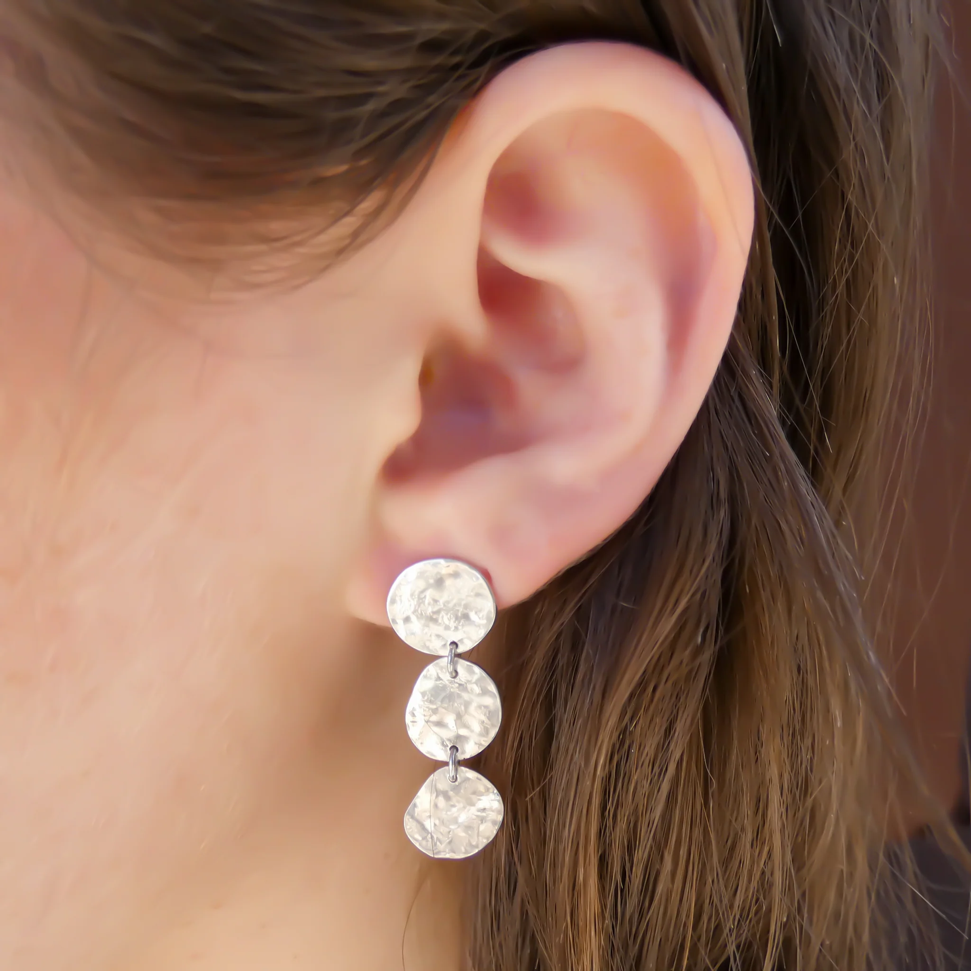 Hammered Dangle Bali Earrings - Sterling Silver