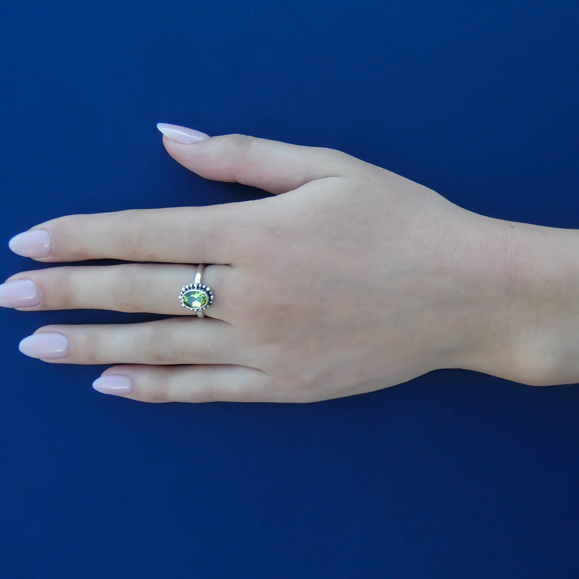 Adjustable Ring with Peridot - Sterling Silver