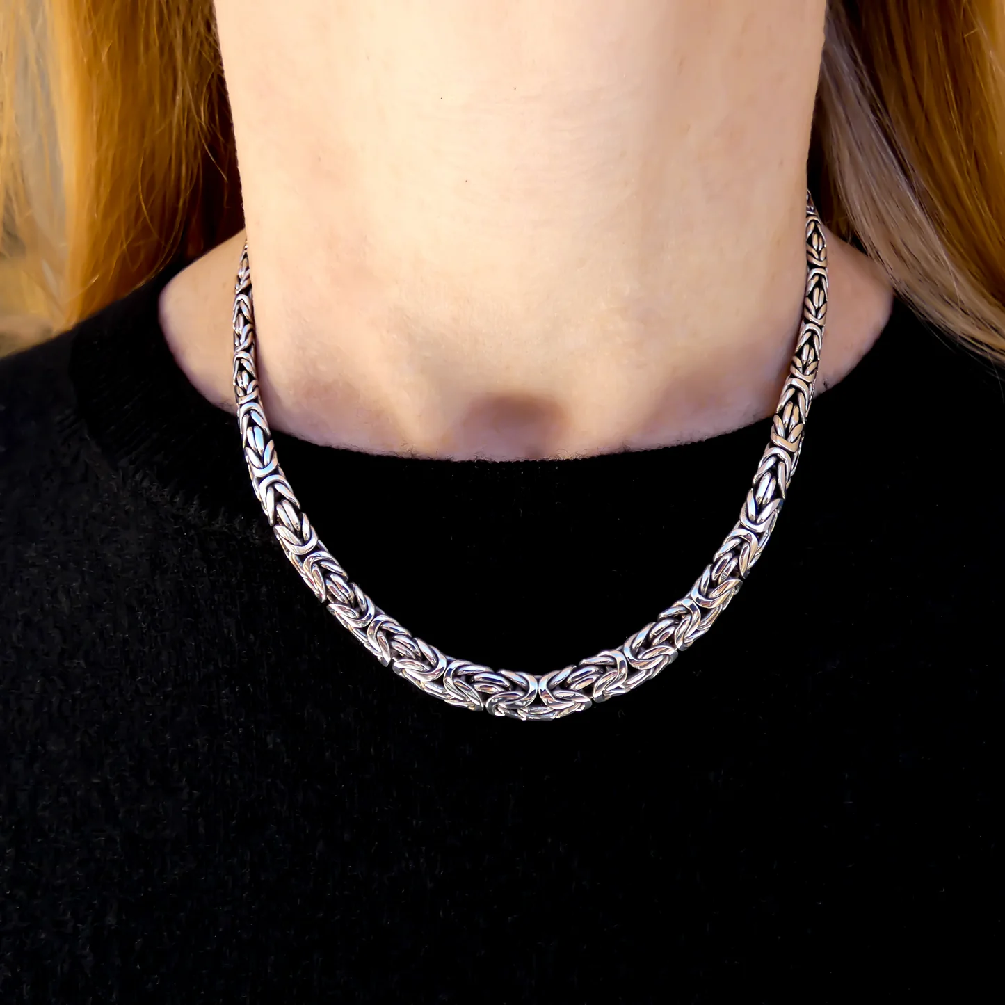 Graduated and Oval Byzantine Necklace - Sterling Silver