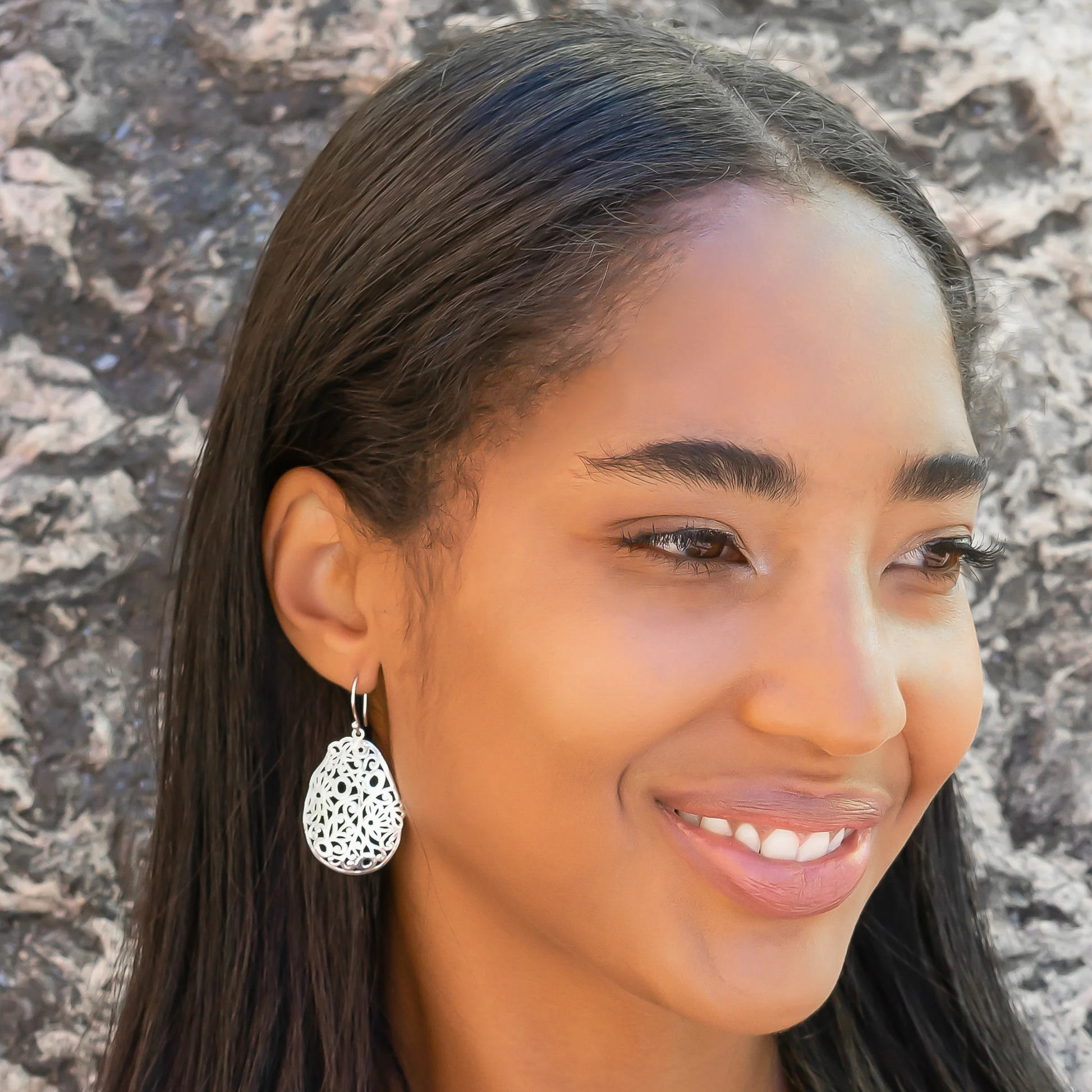 Hand Cut Floral Earrings - Sterling Silver