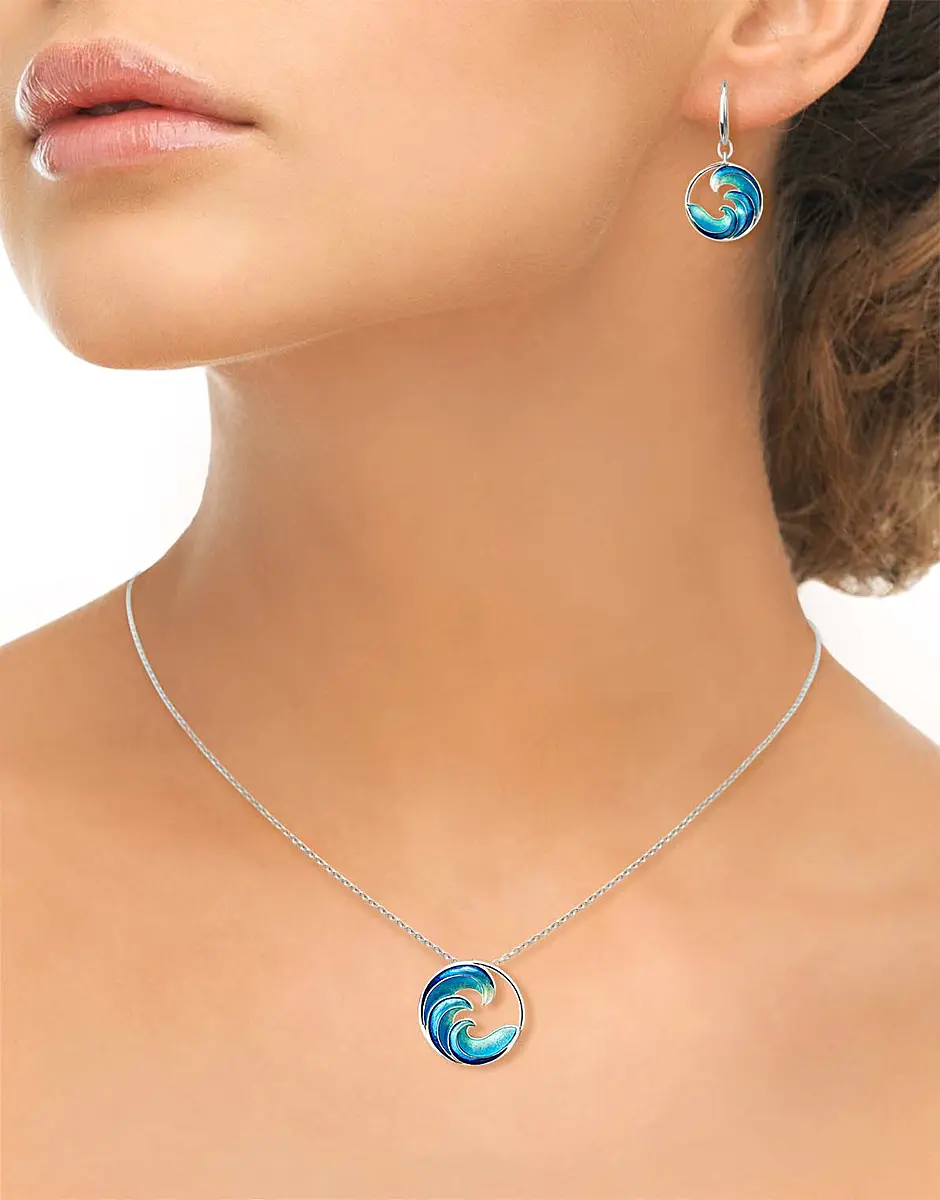 Blue Ocean Waves Necklace - Sterling Silver