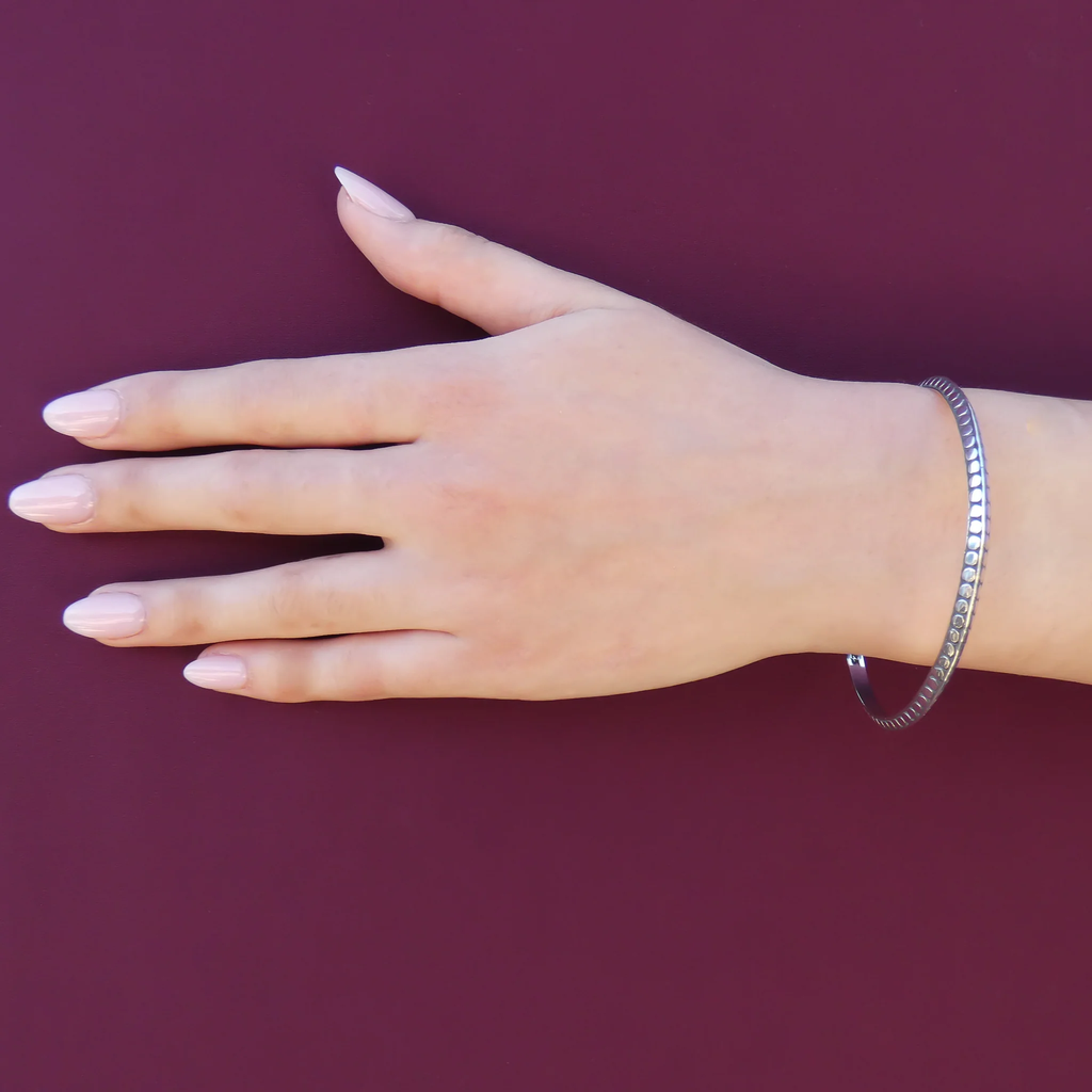 Two Row Solid Bangle Bracelet with Triangular Profile - Sterling Silver
