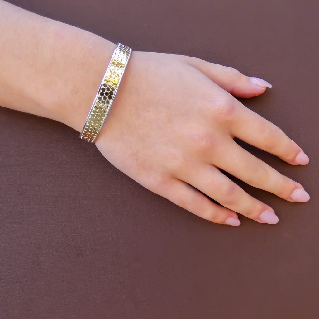 Three Row Cuff Bracelet - Sterling Silver and 18k Gold Vermeil