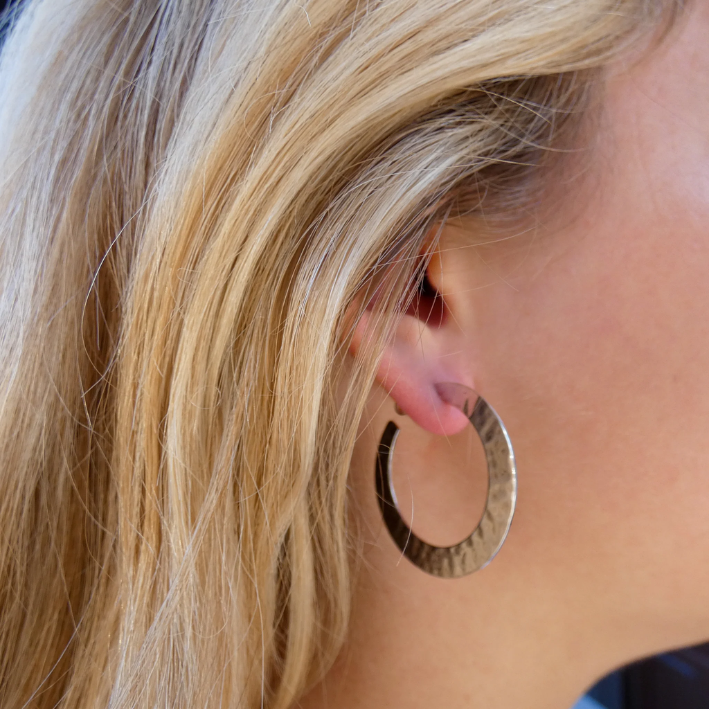 Hammered Round Earrings - Sterling Silver