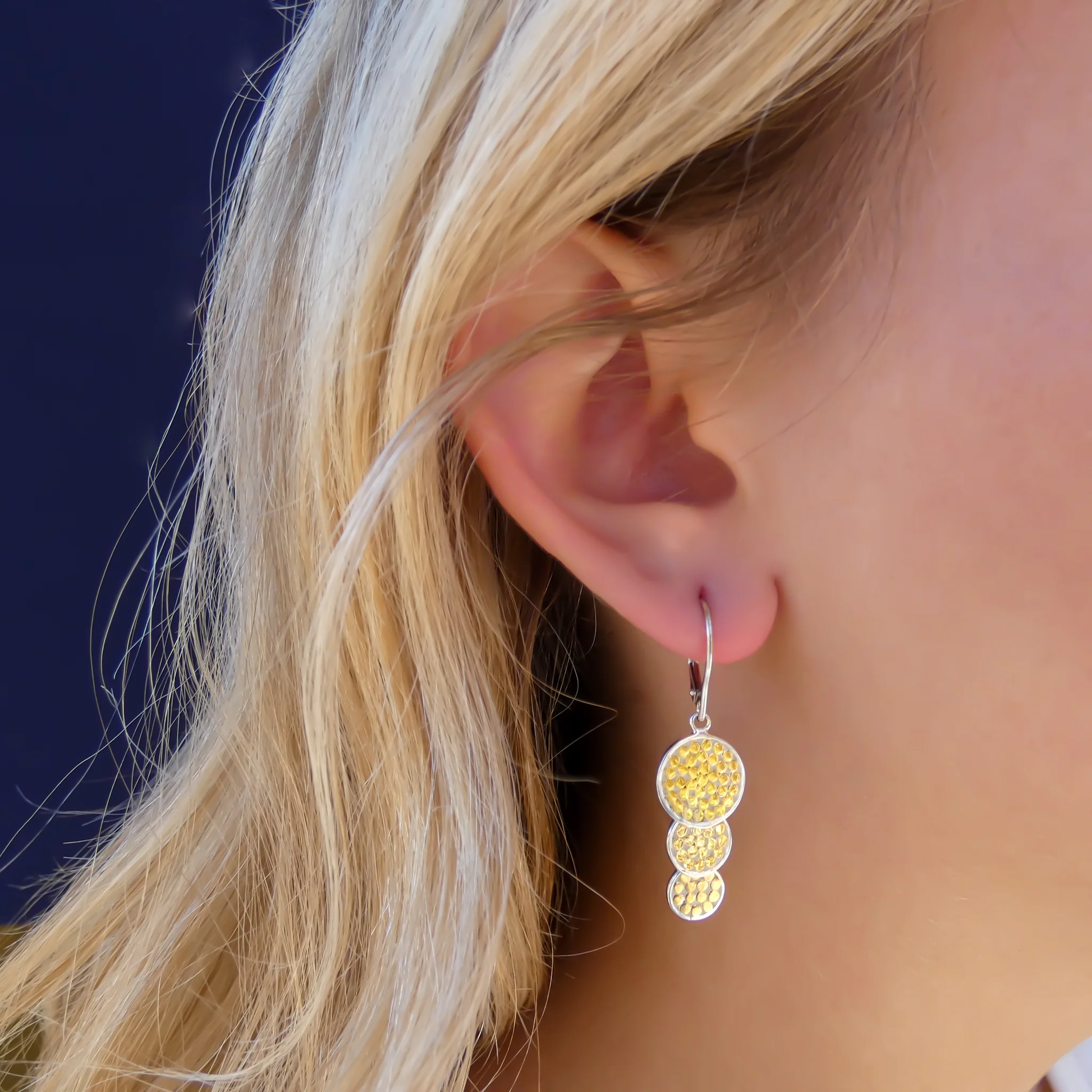 Triple Disc Drop Earrings - Sterling Silver and 18K Gold Vermeil