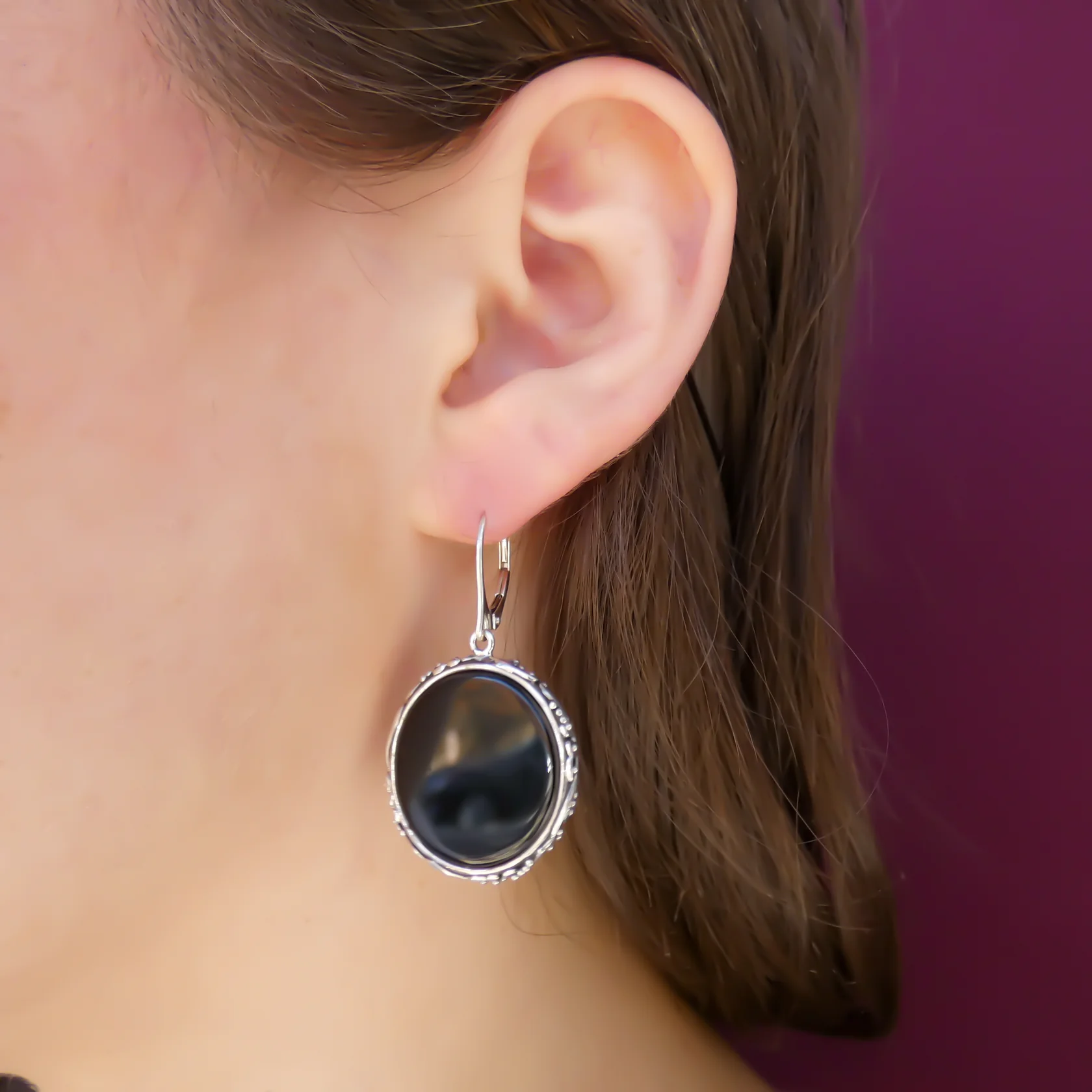 Dangle Earrings with Onyx - Sterling Silver