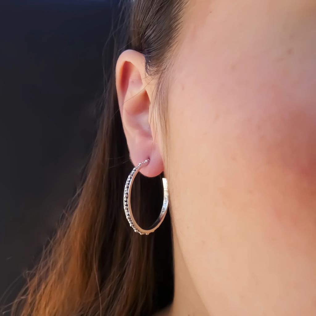 Hand Beaded Hoops - Sterling Silver