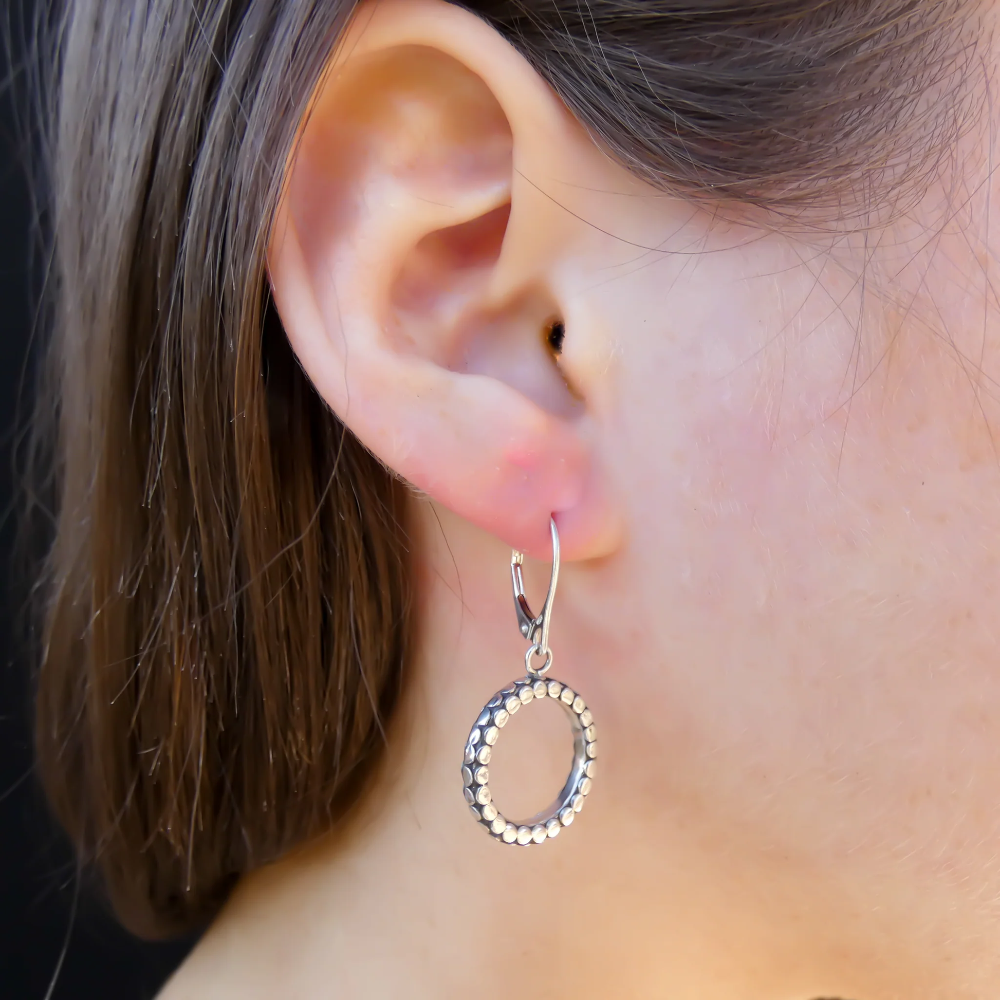 Circle Dotted Earrings - Sterling Silver