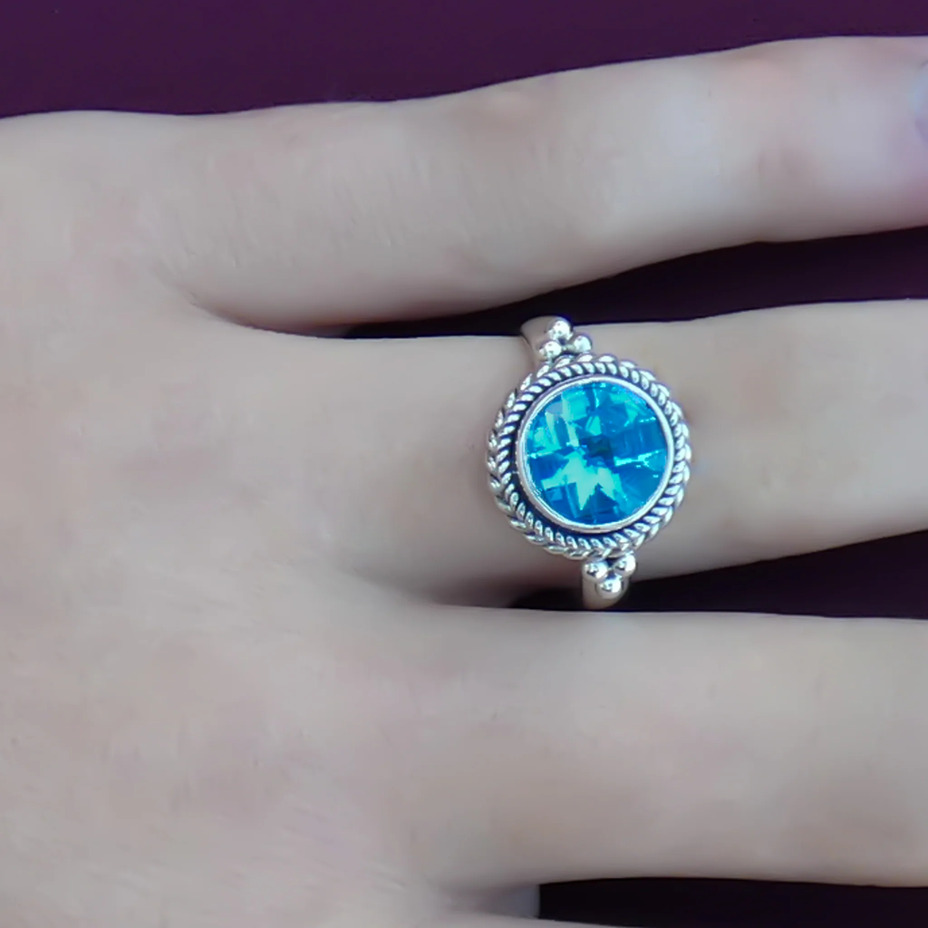 Round Swiss Blue Topaz Ring - Sterling Silver