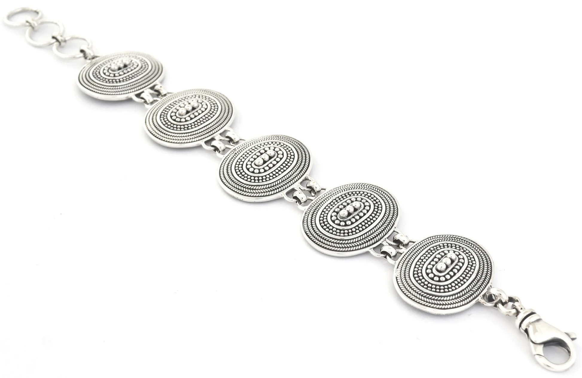 Beaded Oval Station Bracelet - Sterling Silver