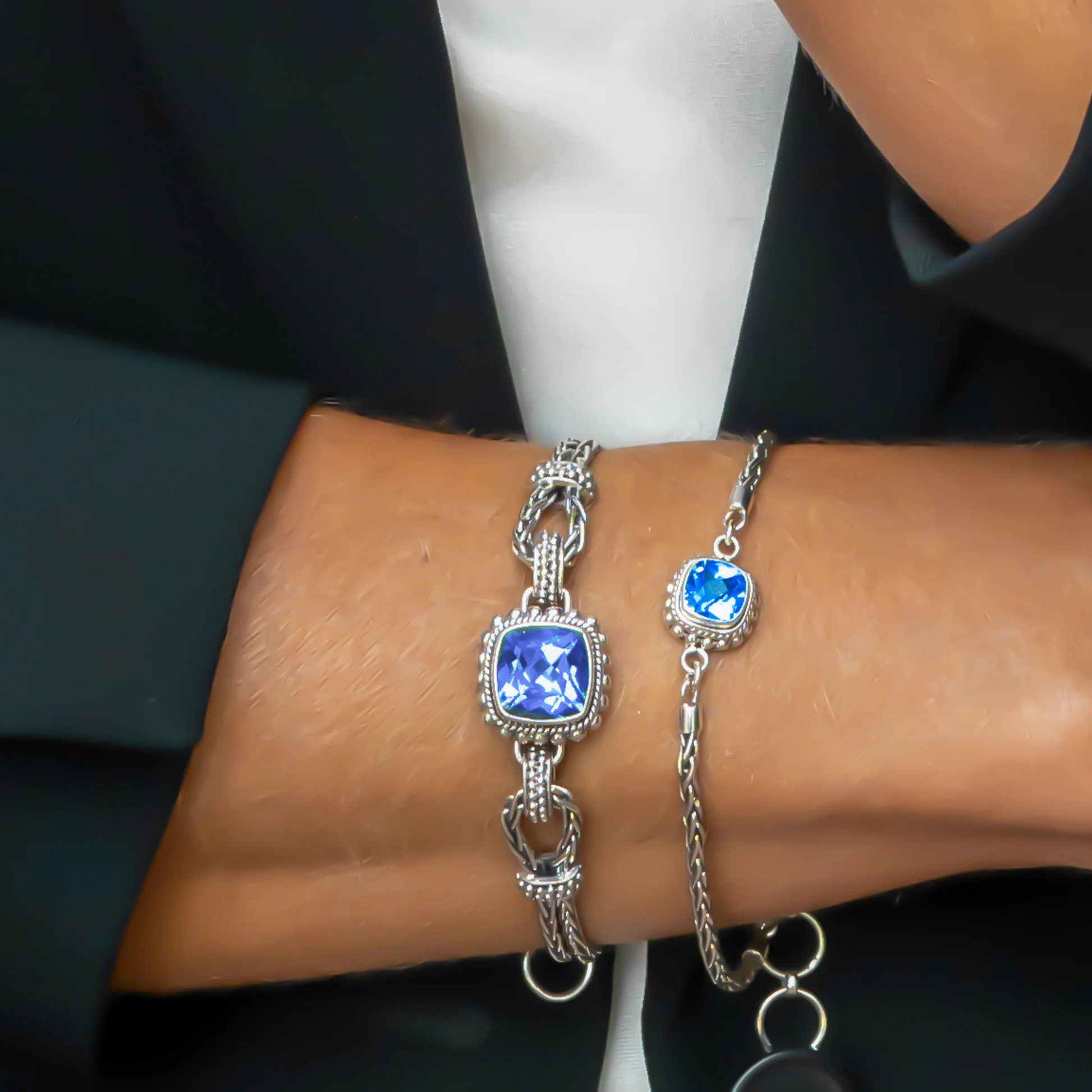 Swiss Blue Topaz Station Bracelet - Sterling Silver
