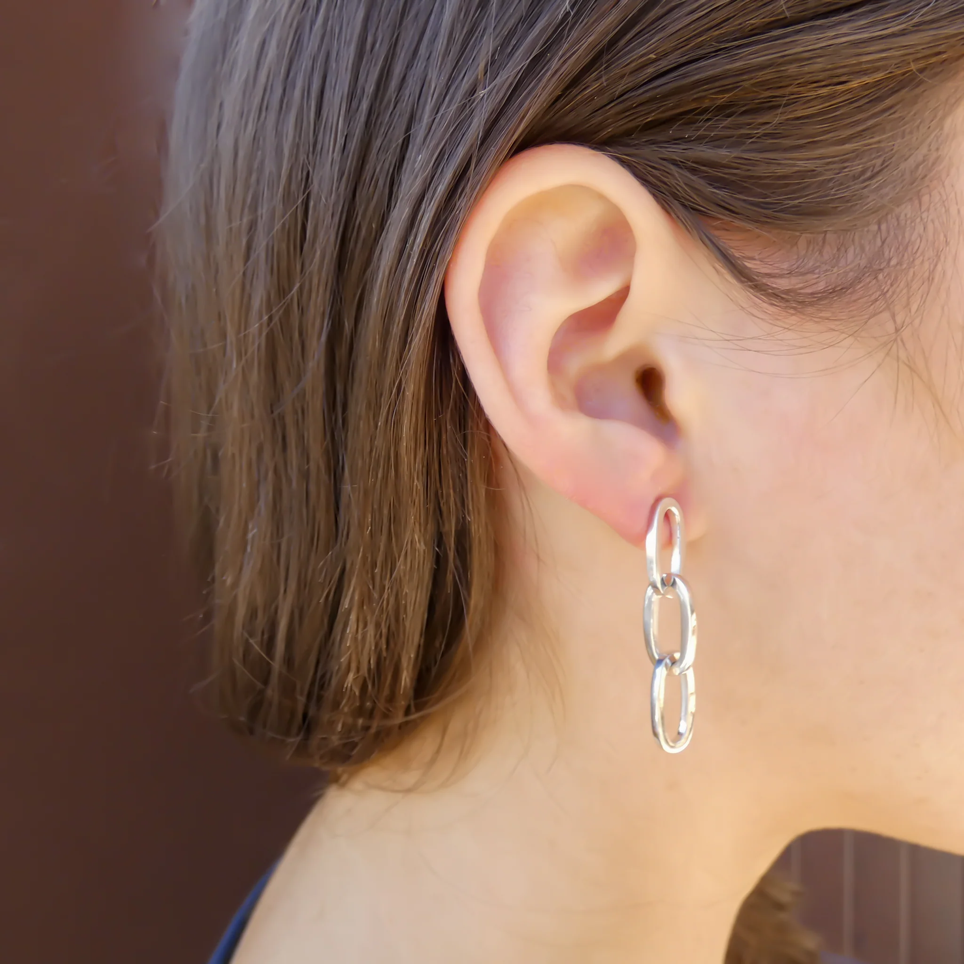 Oval Link Post Bali Earrings - Sterling Silver