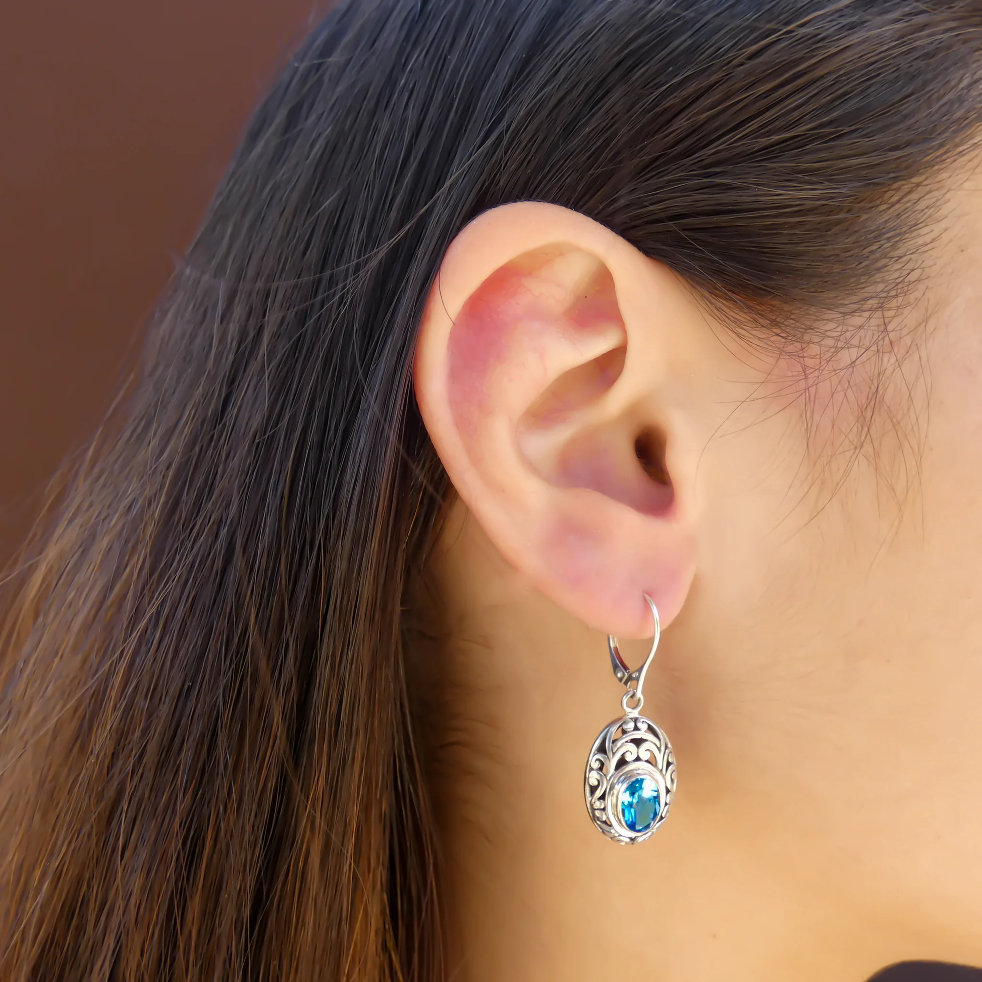 Bali Earrings Swiss Blue Topaz - Sterling Silver