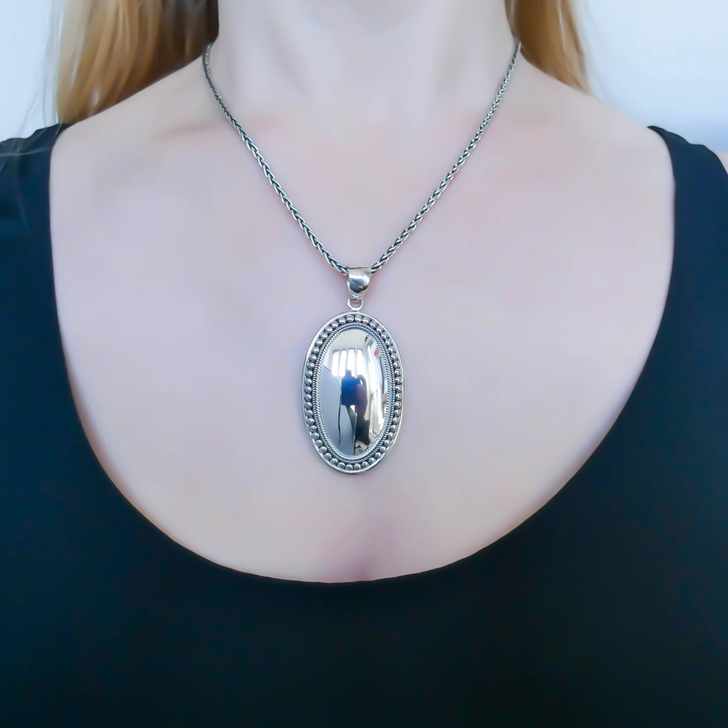 Mirror Dome Pendant - Sterling Silver