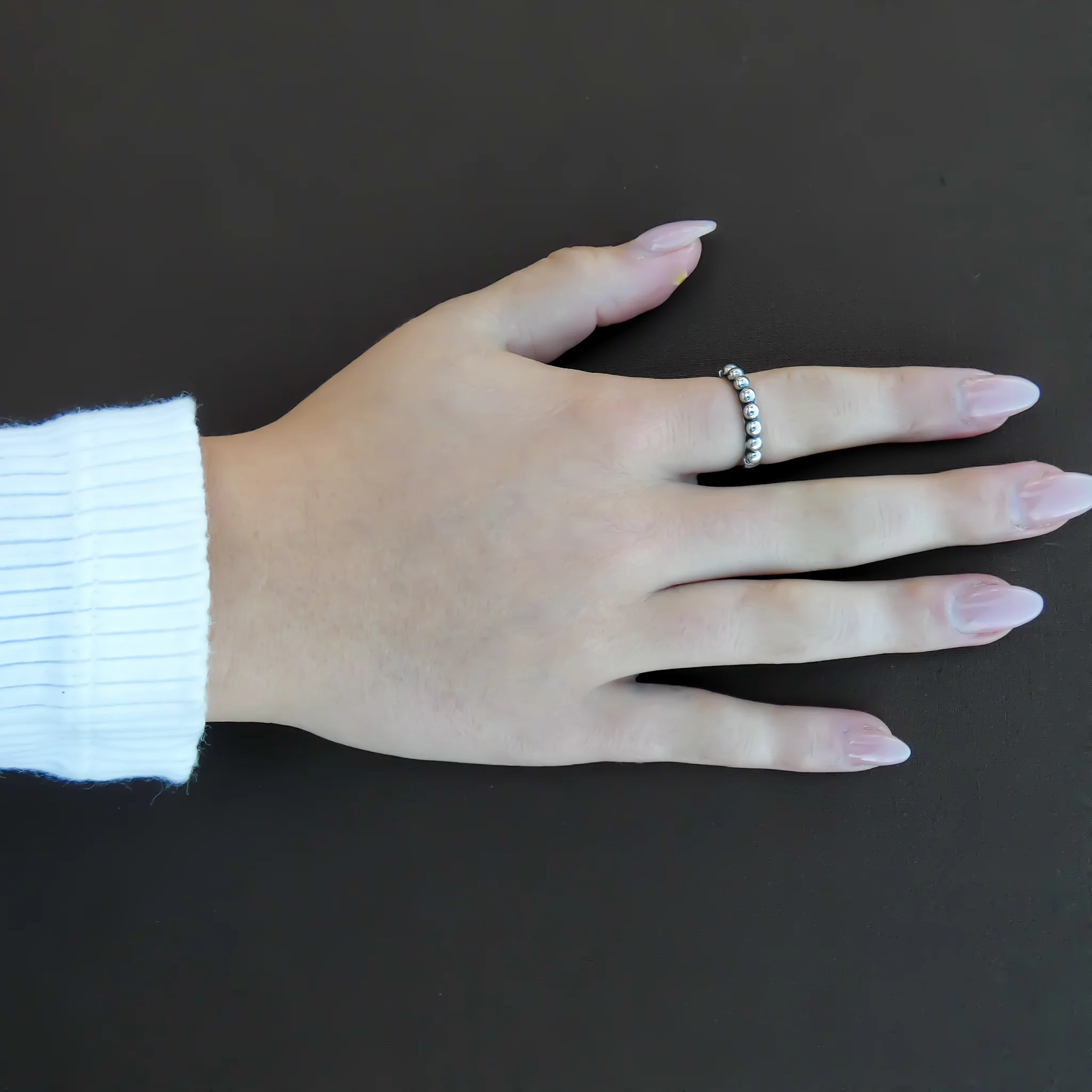 Ring with Comfort Sides and Hand Beaded Design - Sterling Silver