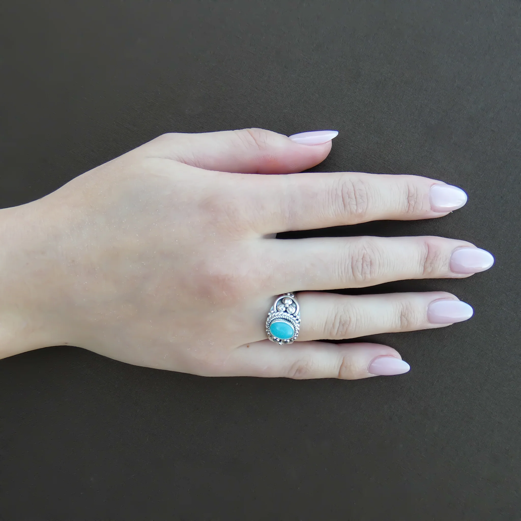 Sterling Silver Ring with Ocean Blue Amazonite - Sterling Silver
