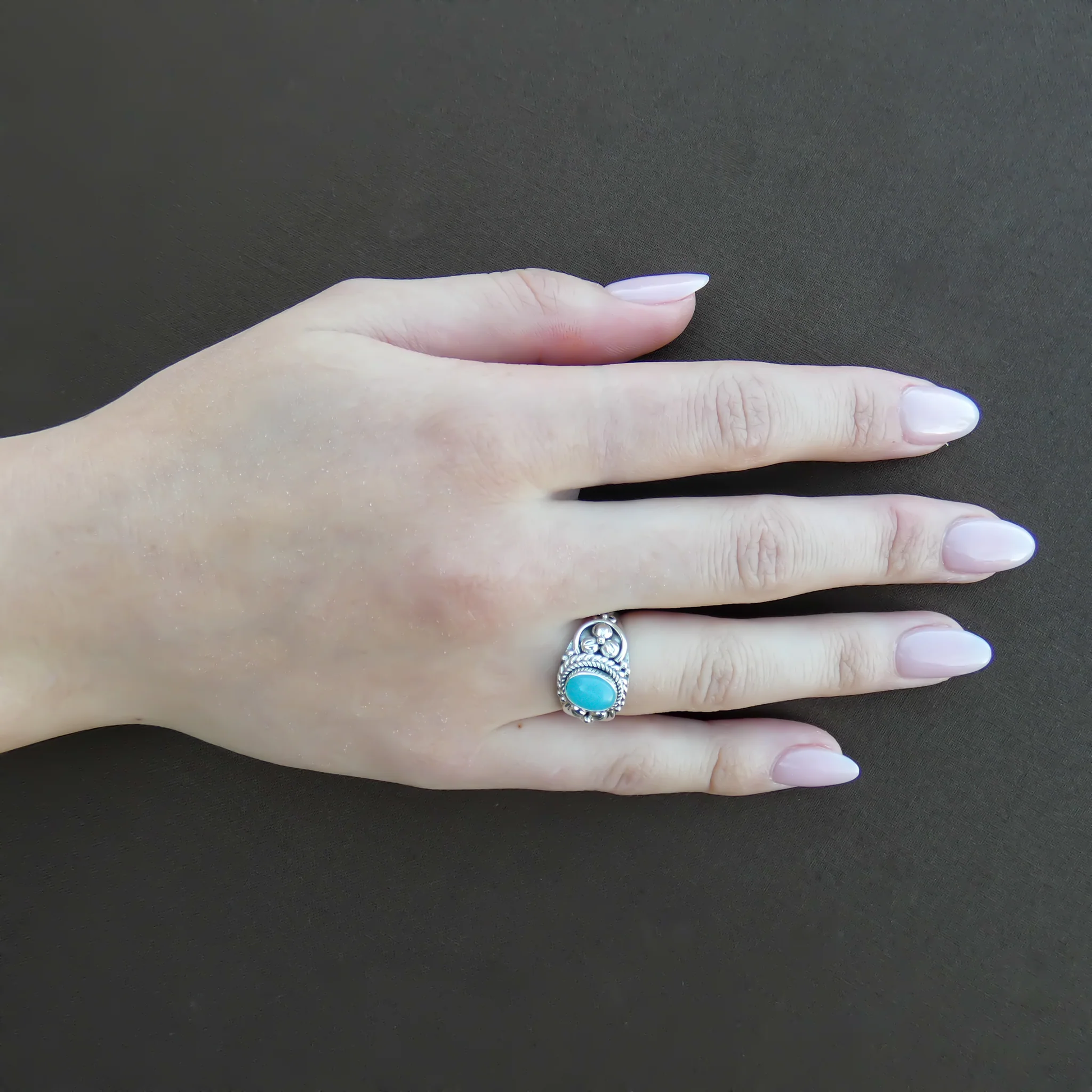 Sterling Silver Ring with Ocean Blue Amazonite - Sterling Silver