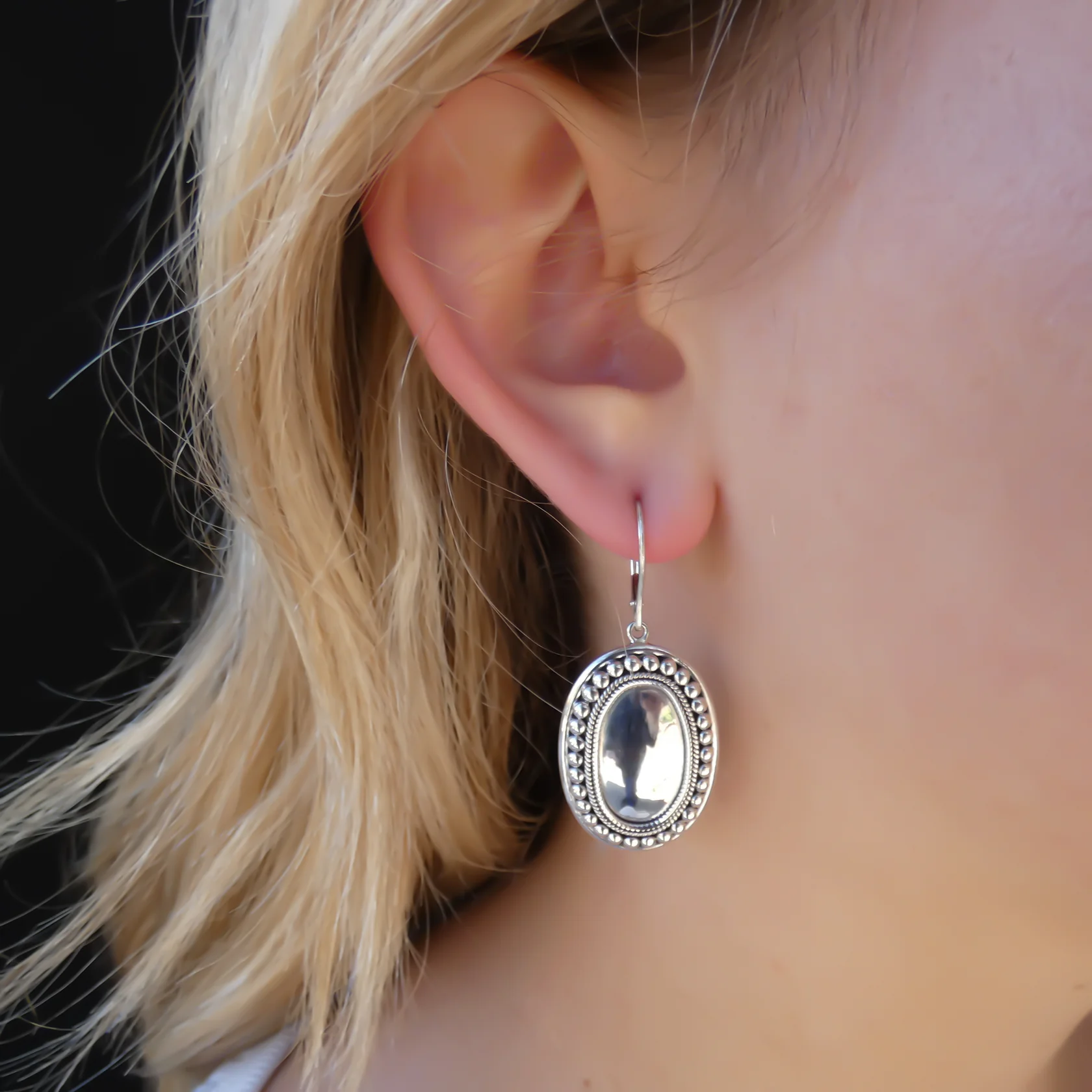 Mirror Dome Beaded Earrings - Sterling Silver