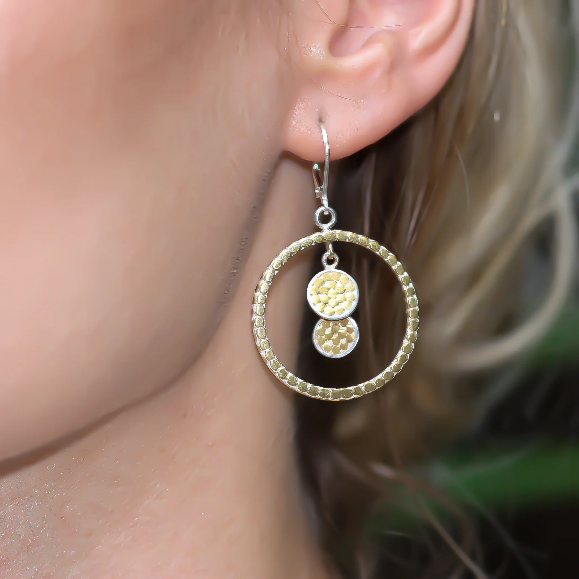 Double Dangle Disc Earrings - Sterling Silver and 18k Gold Vermeil