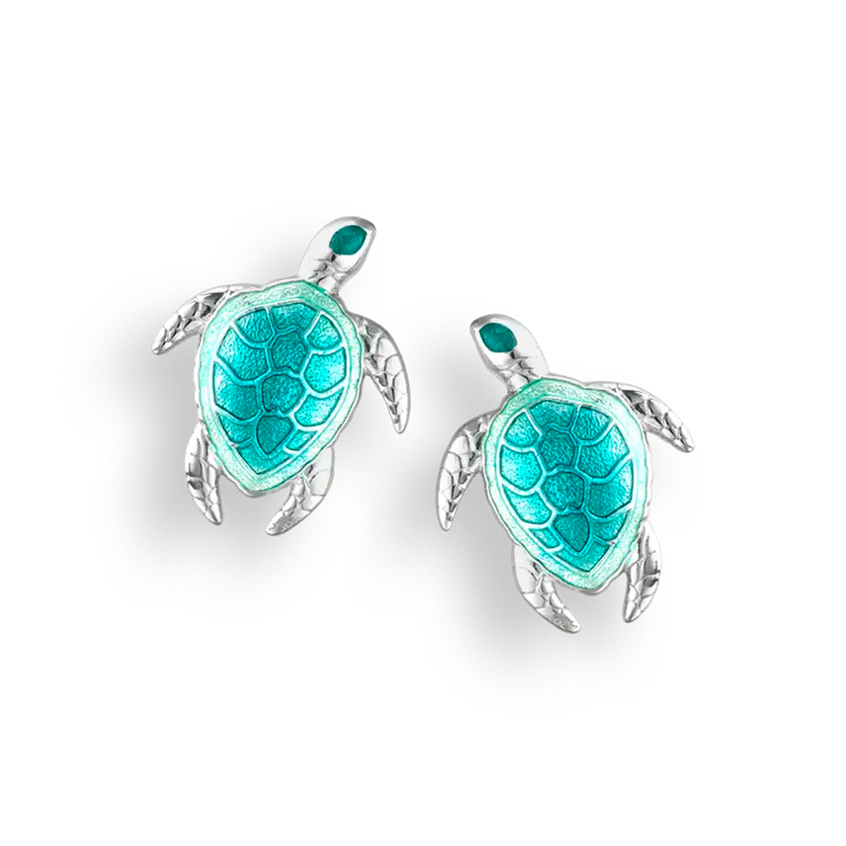 Sterling Silver Hand Painted Enamel Turquoise Sea Turtle Stud Earrings