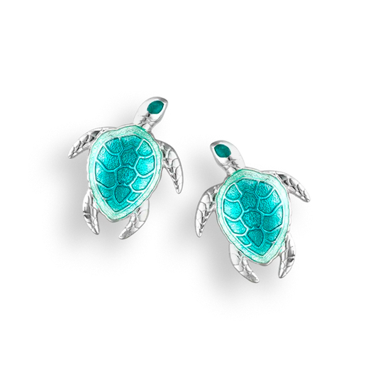 Sterling Silver Hand Painted Enamel Turquoise Sea Turtle Stud Earrings