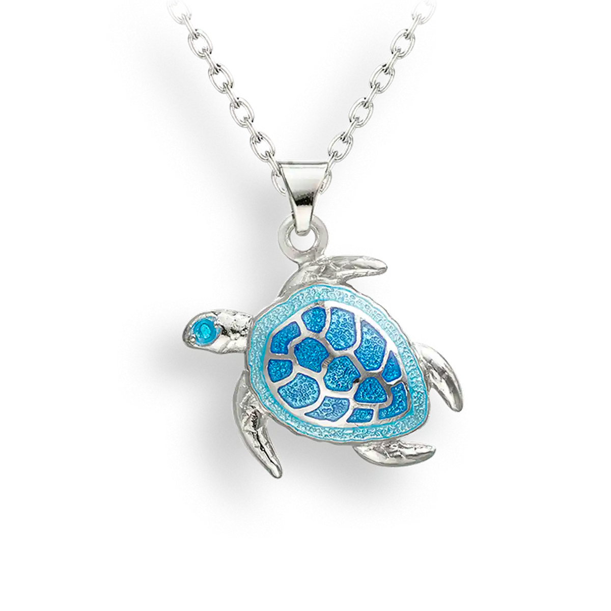 Sterling Silver Hand Painted Enamel Blue Sea Turtle Necklace