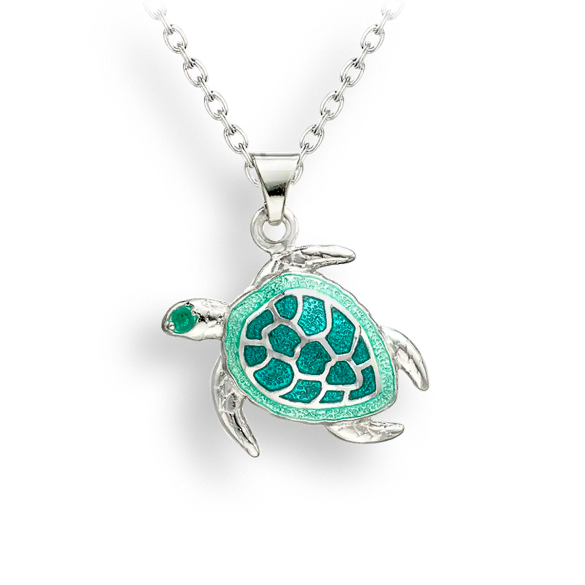 Sterling Silver Hand Painted Enamel Turquoise Sea Turtle Necklace