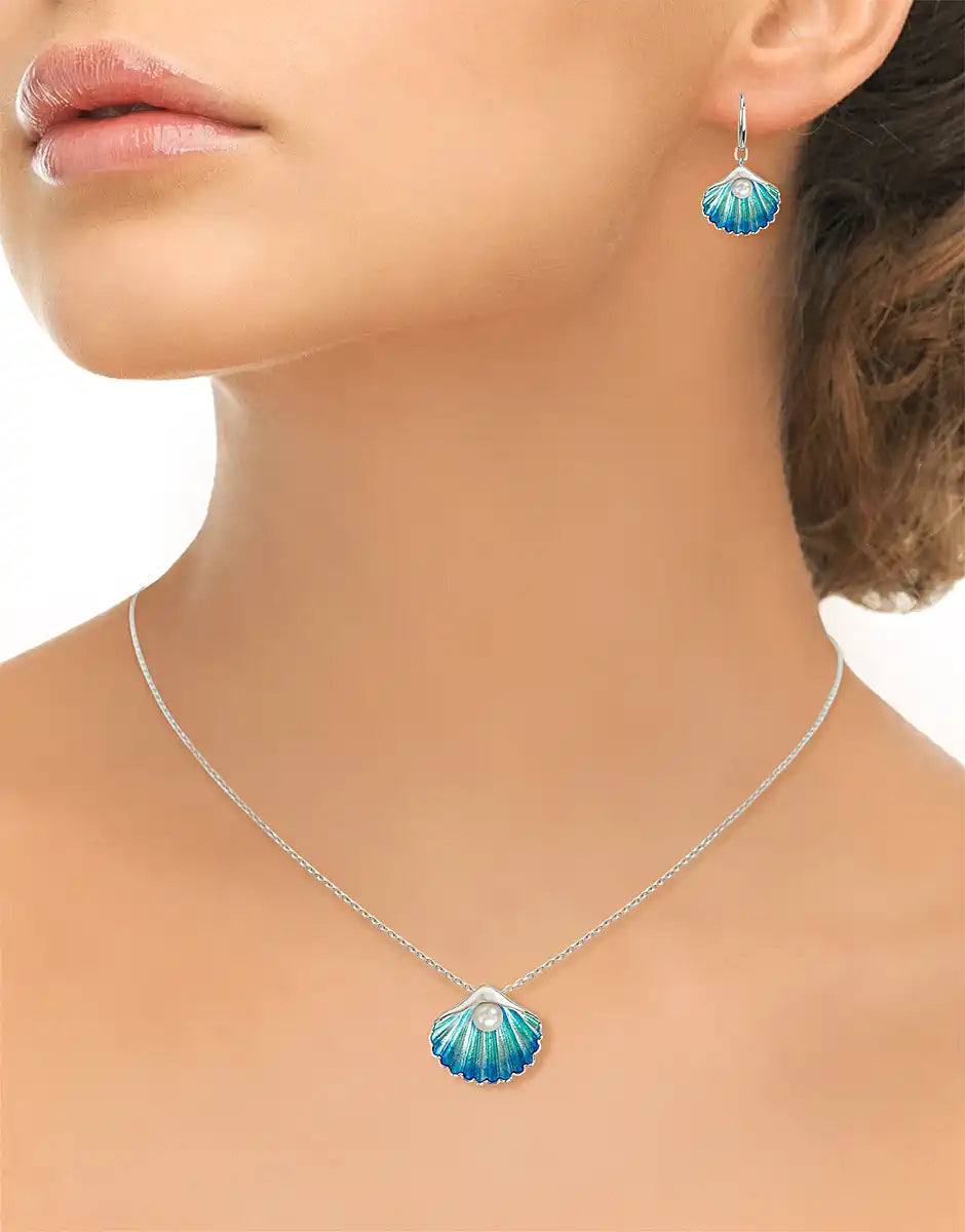 Blue Shell with Fresh Water Pearl Necklace