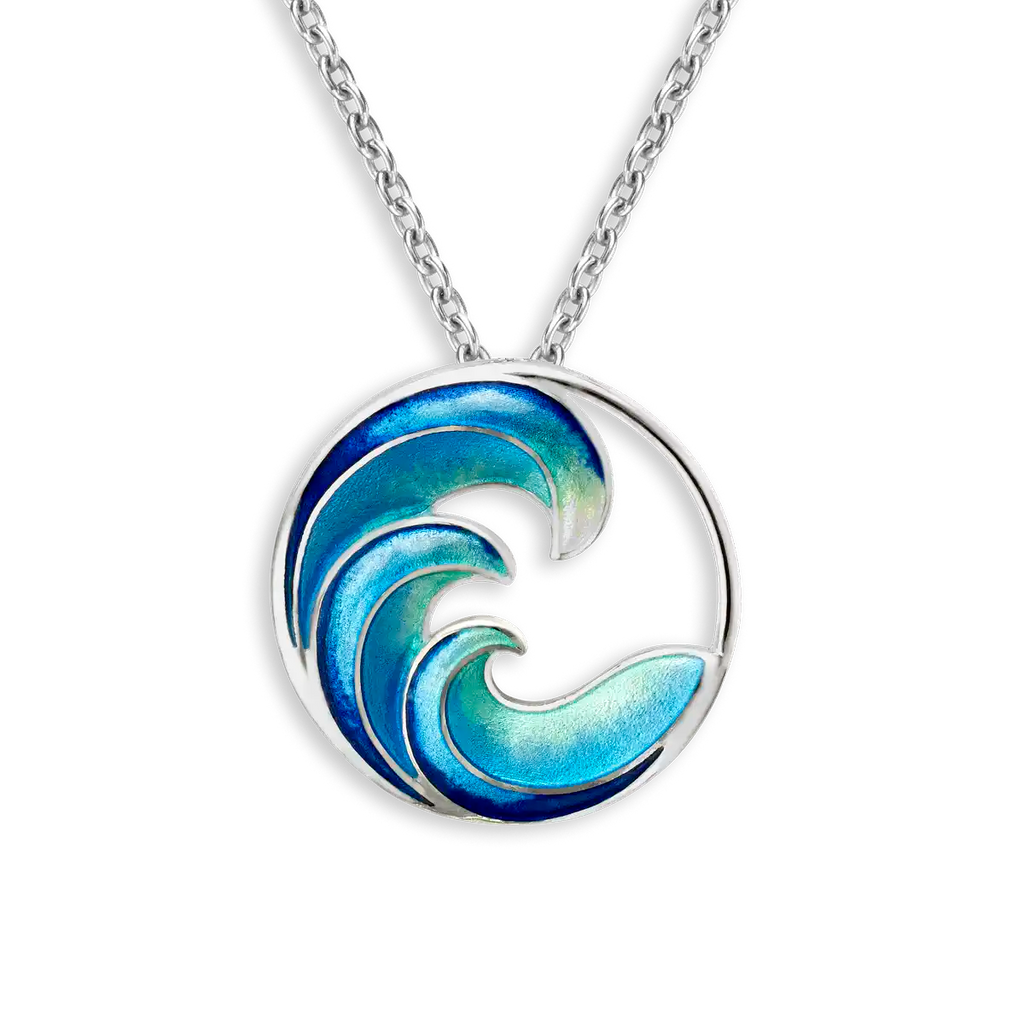 Blue Ocean Waves Necklace - Sterling Silver