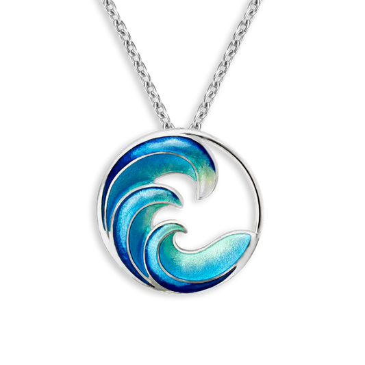 Sterling Silver Hand Painted Enamel Wave Pendant