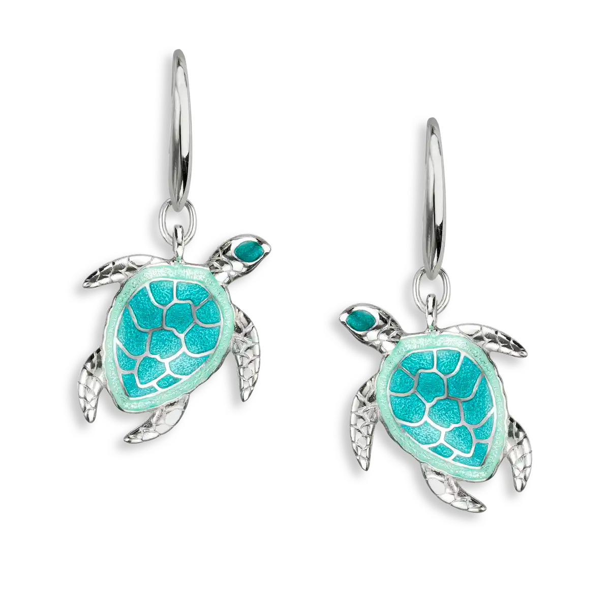 Sterling Silver Hand Painted Enamel Turquoise Sea Turtle Dangle Earrings